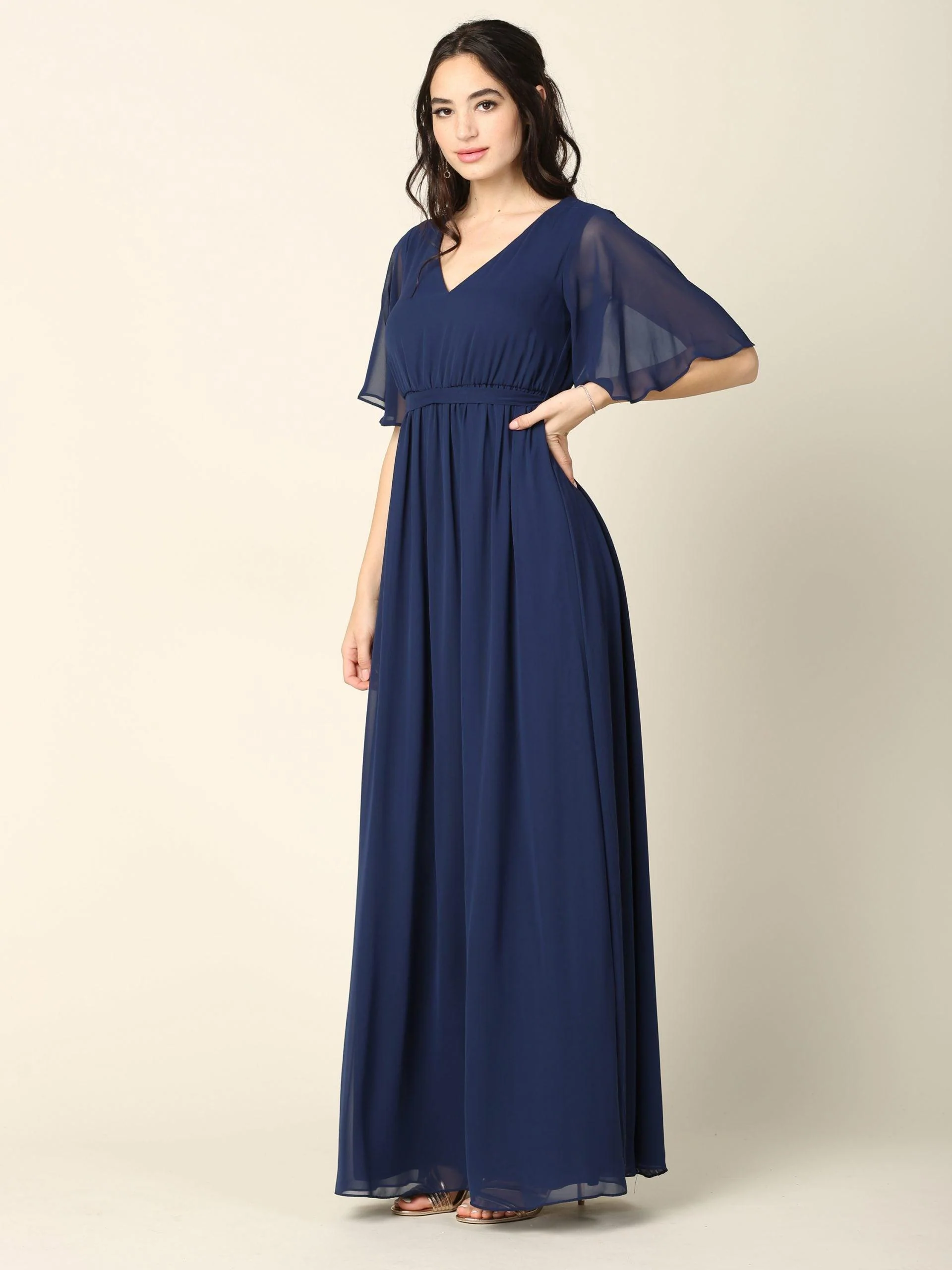 Mother of the Bride Flutter Sleeve Long Dress Sale