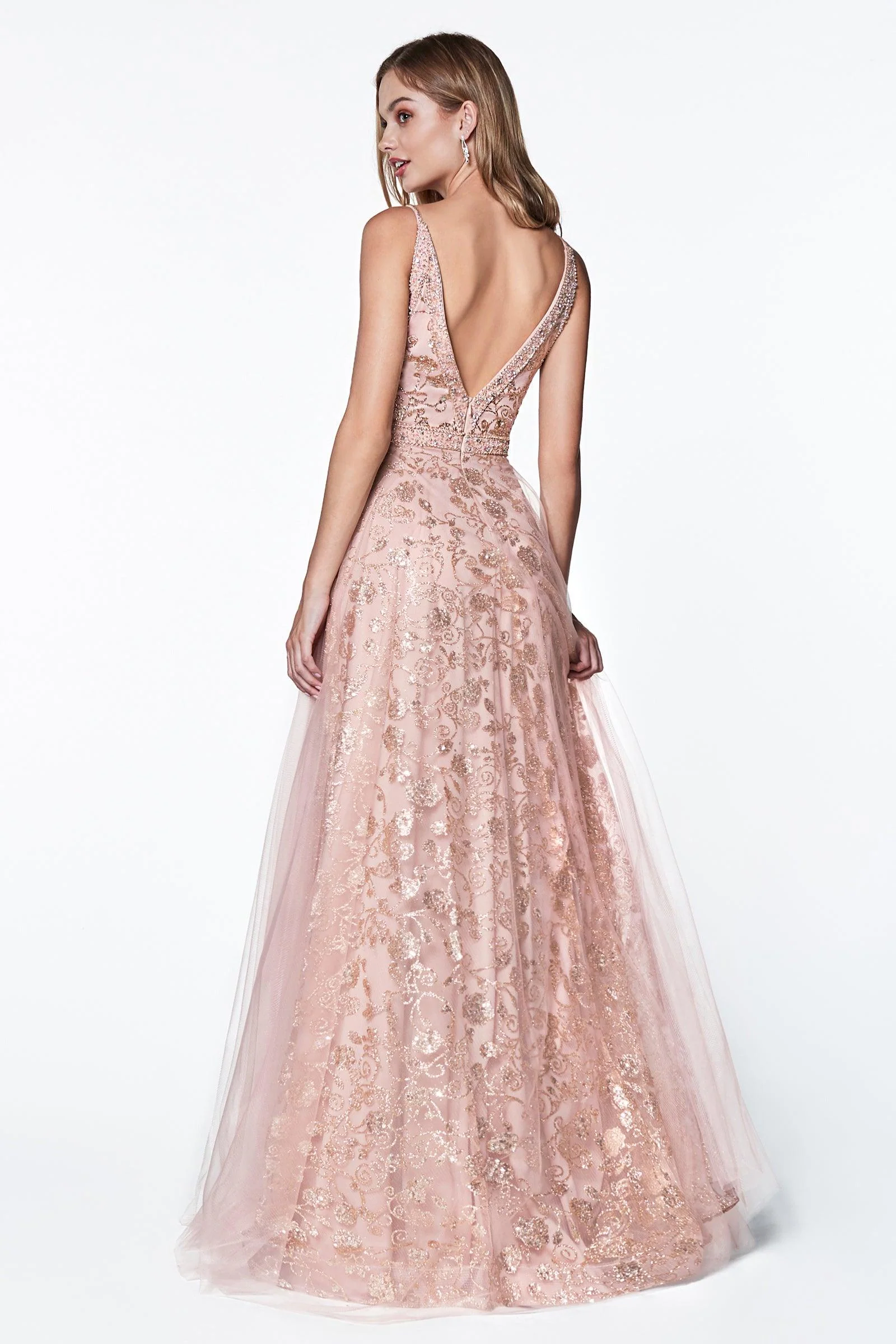 Cinderella Divine KC888 Long A Line Glitter Gown Prom Dress