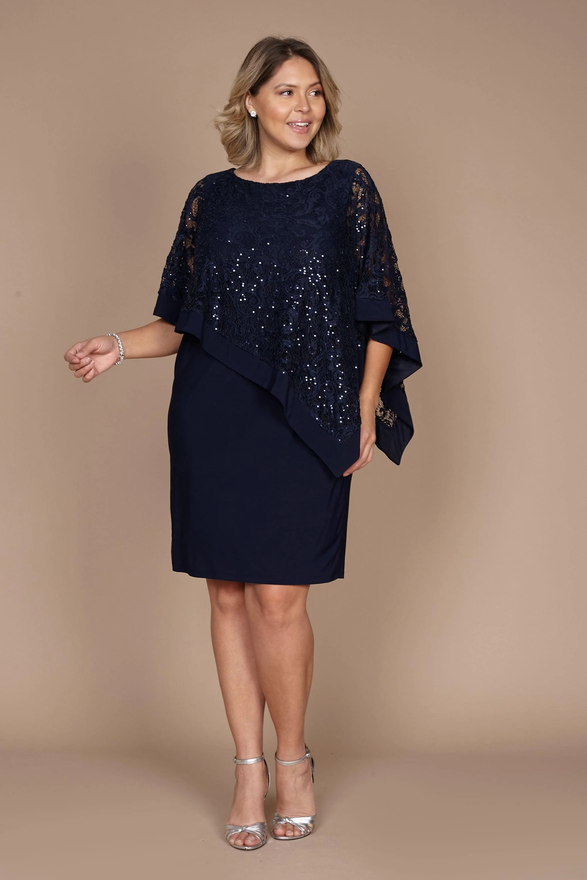 R&M Richards 2292P Short Metallic Lace Petite Dress