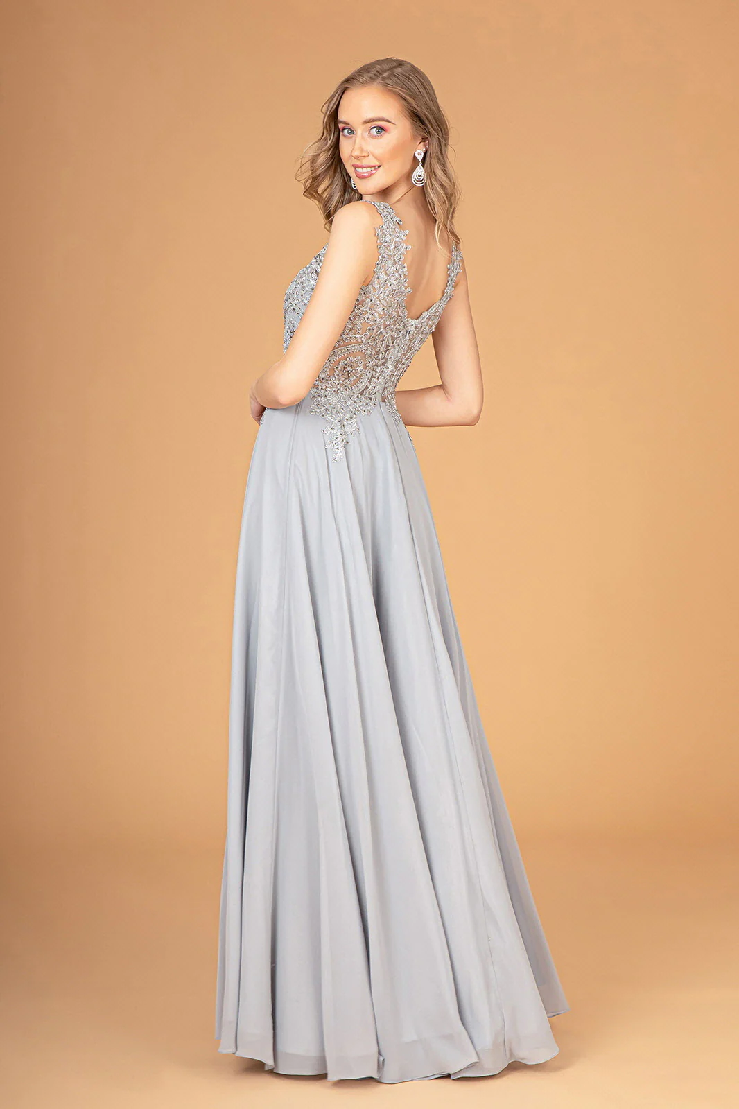 Embroidered Chiffon Long Prom Dress Formal