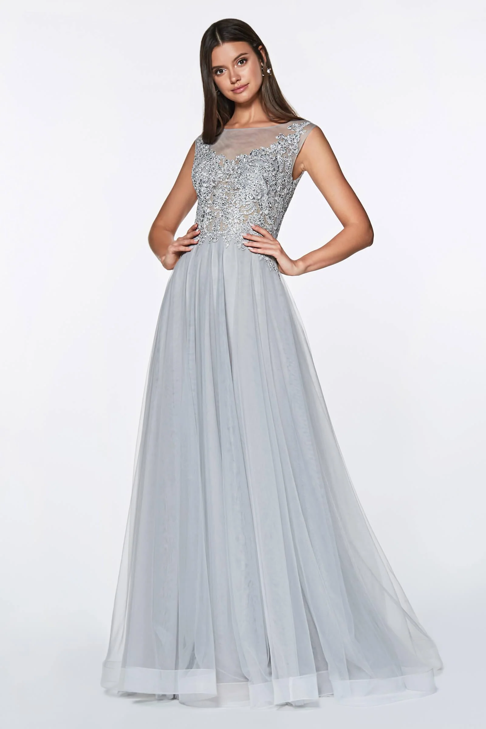 Cinderella Divine CD0136 Long Formal Closed Back Lace Prom Dress