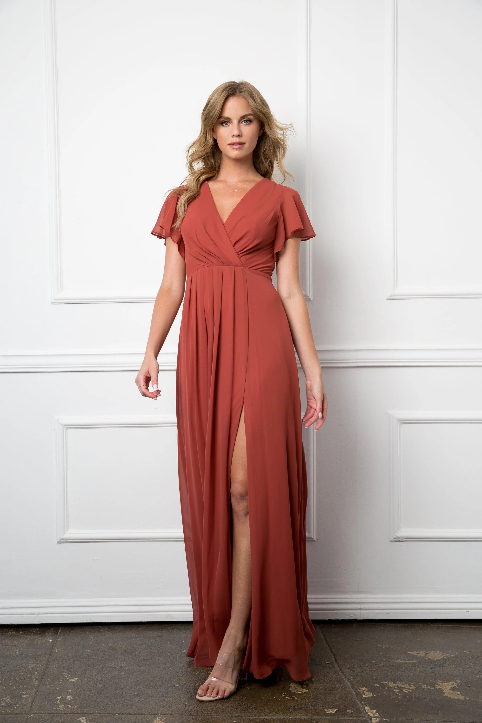 Long Short Sleeve Mother of the Bride Chiffon Dress