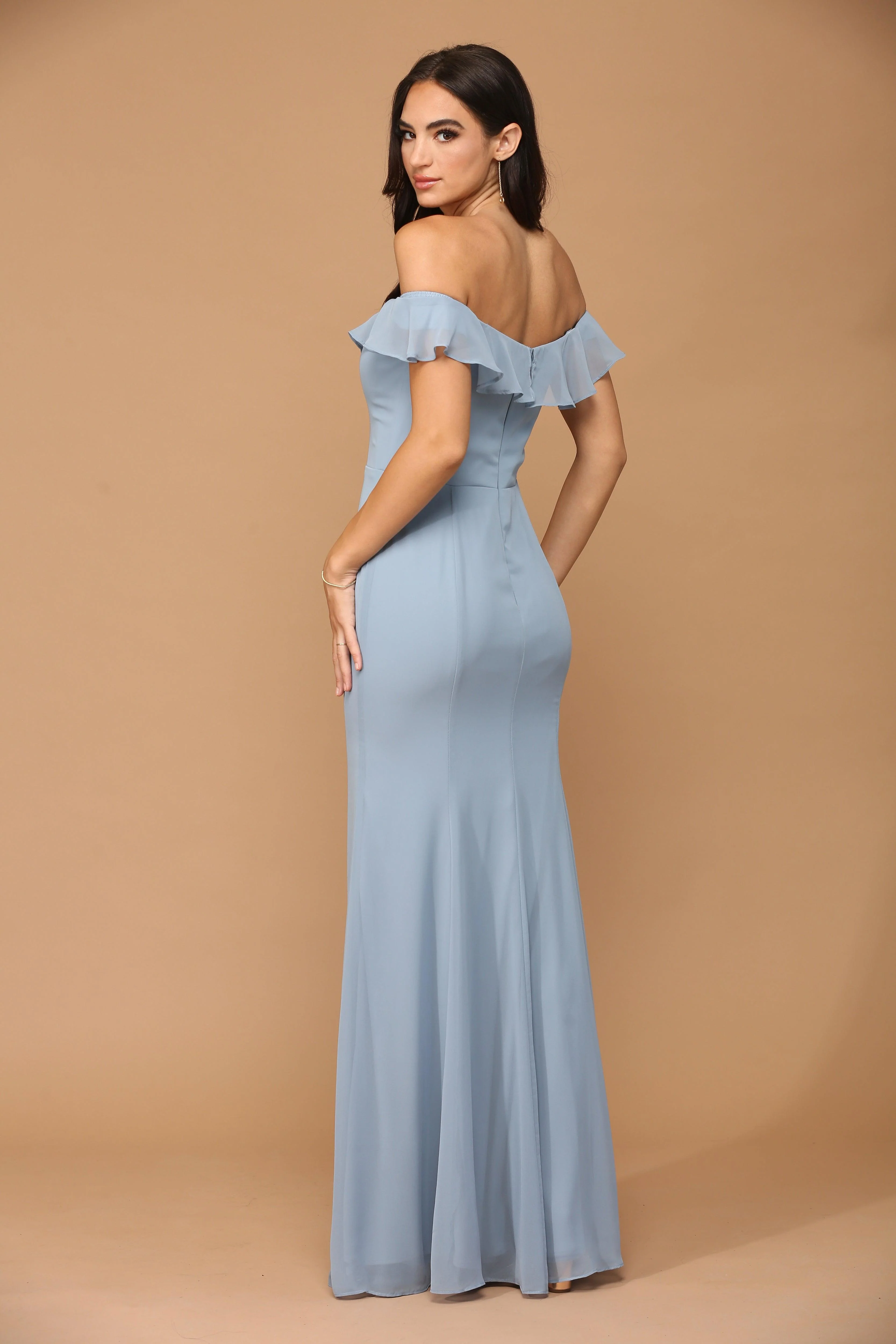 Long Off Shoulder Formal Bridesmaids Chiffon Dress