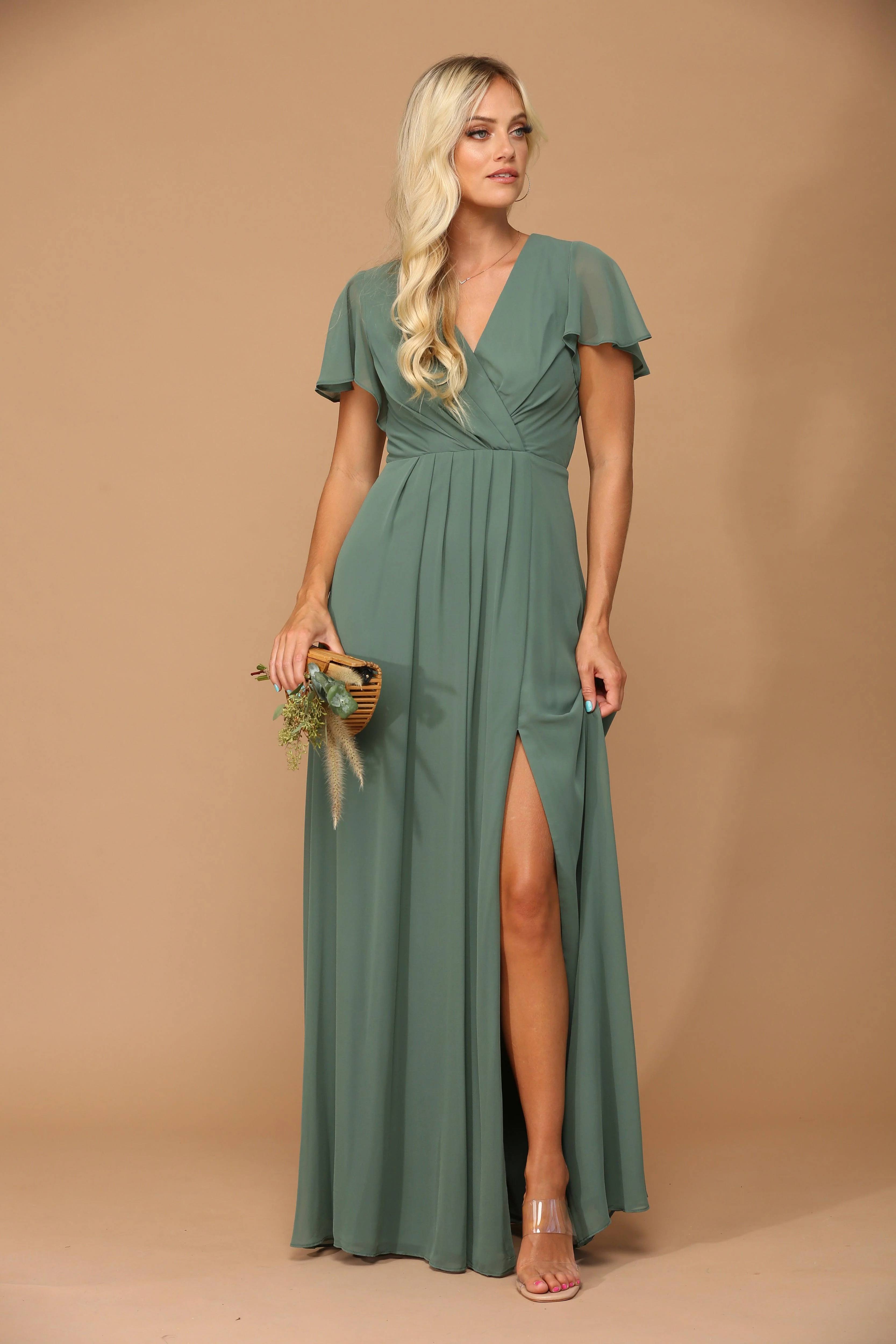 Long Short Sleeve Mother of the Bride Chiffon Dress