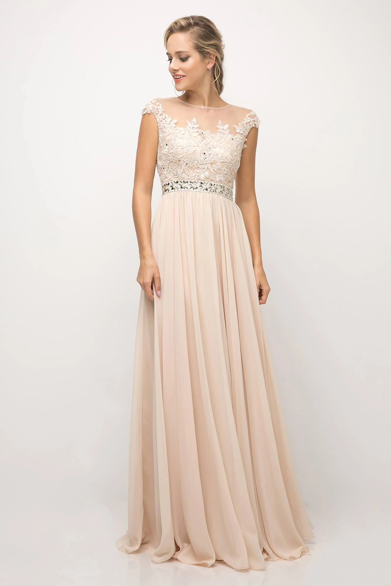 Cinderella Divine UJ0011 Cap Sleeve Formal Dress Chiffon Prom Long Gown