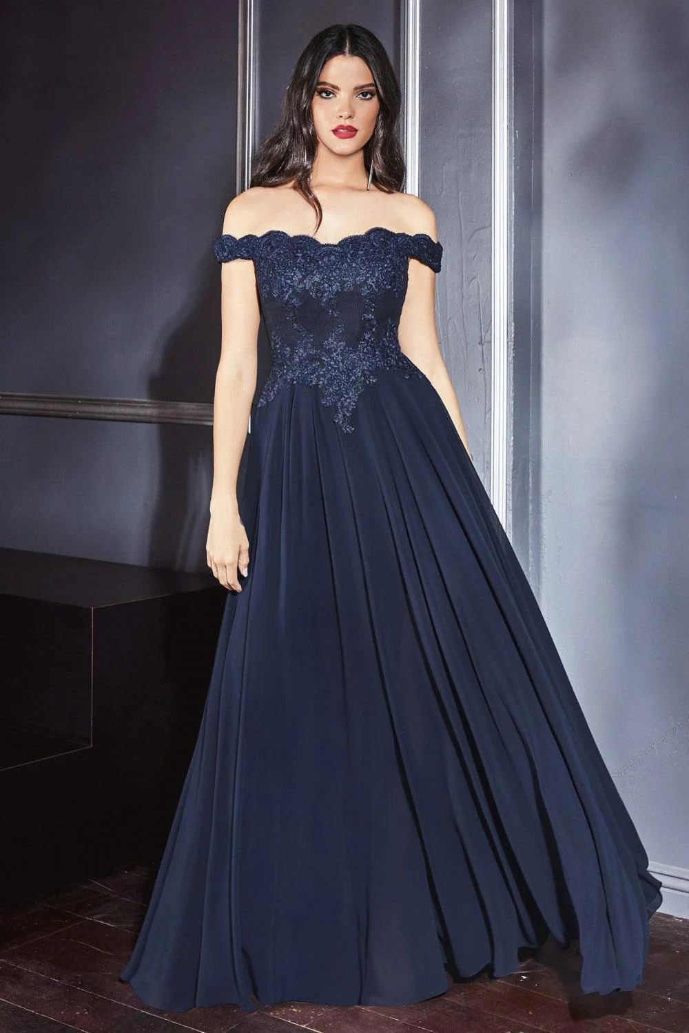 Cinderella Divine CD7258 Prom Long Formal Off Shoulder Evening Lace Dress