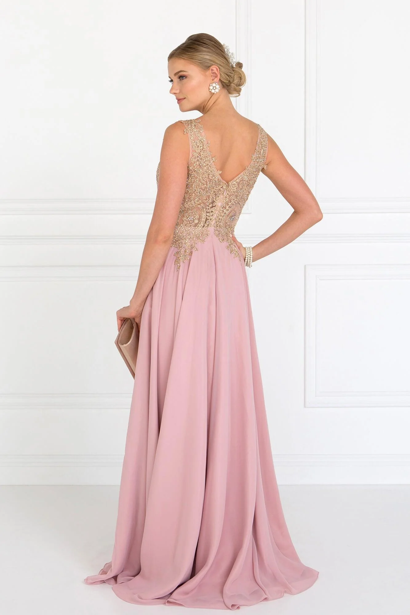 Embroidered Chiffon Long Prom Dress Formal