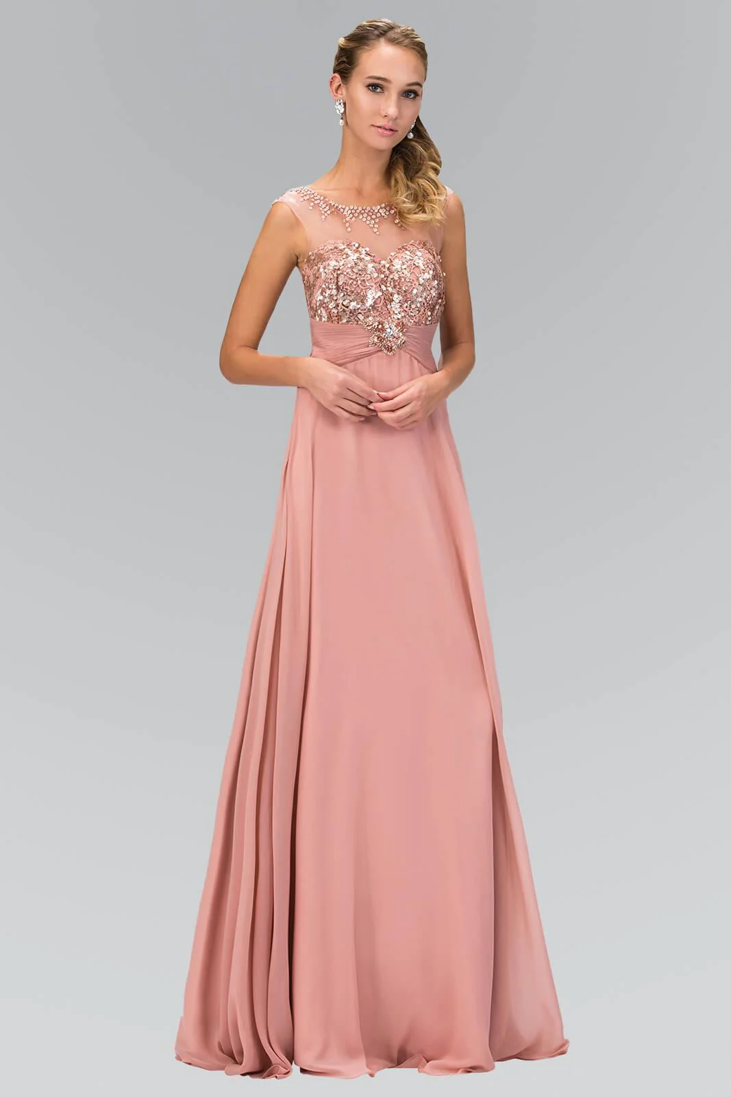 Sequin Embellished Chiffon Long Prom Dress