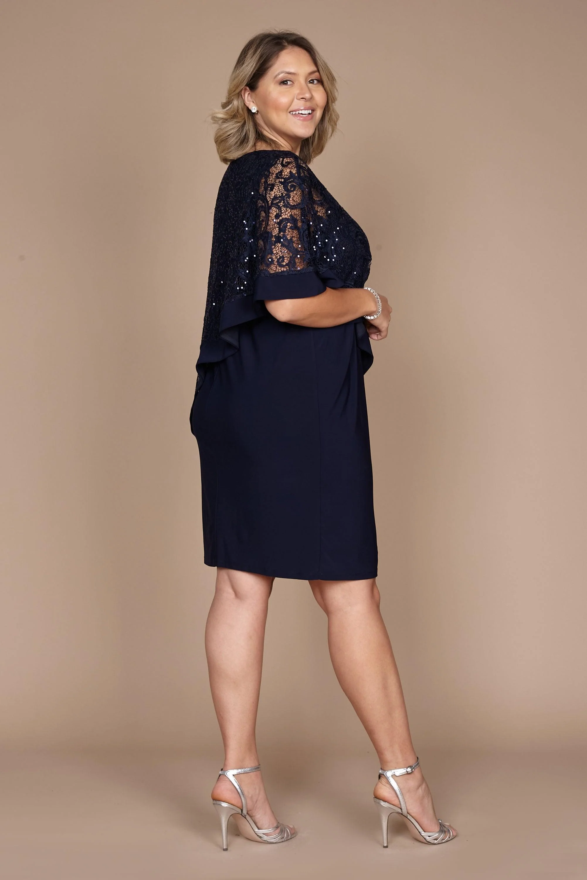 R&M Richards 2292P Short Metallic Lace Petite Dress