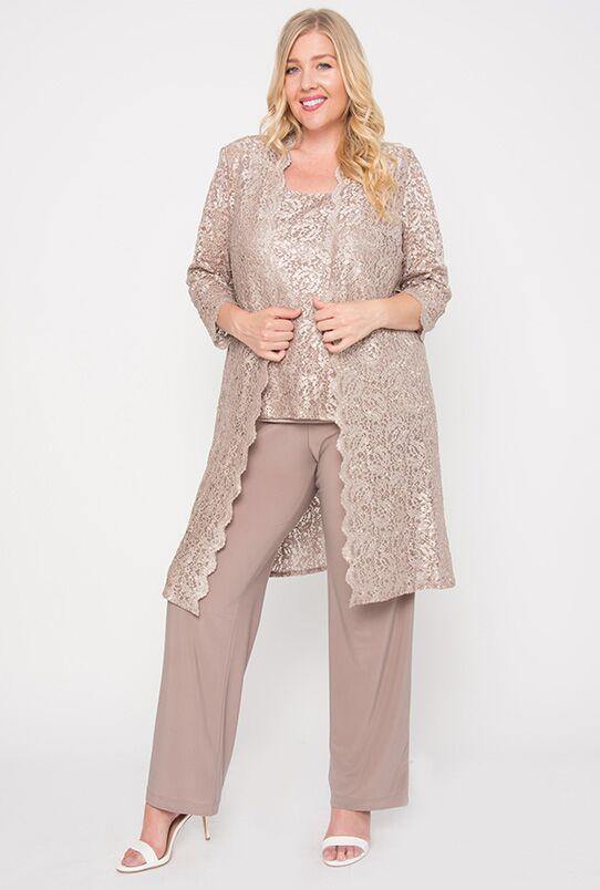 R&M Richards 1993P Metallic Lace Petite Pant Suit