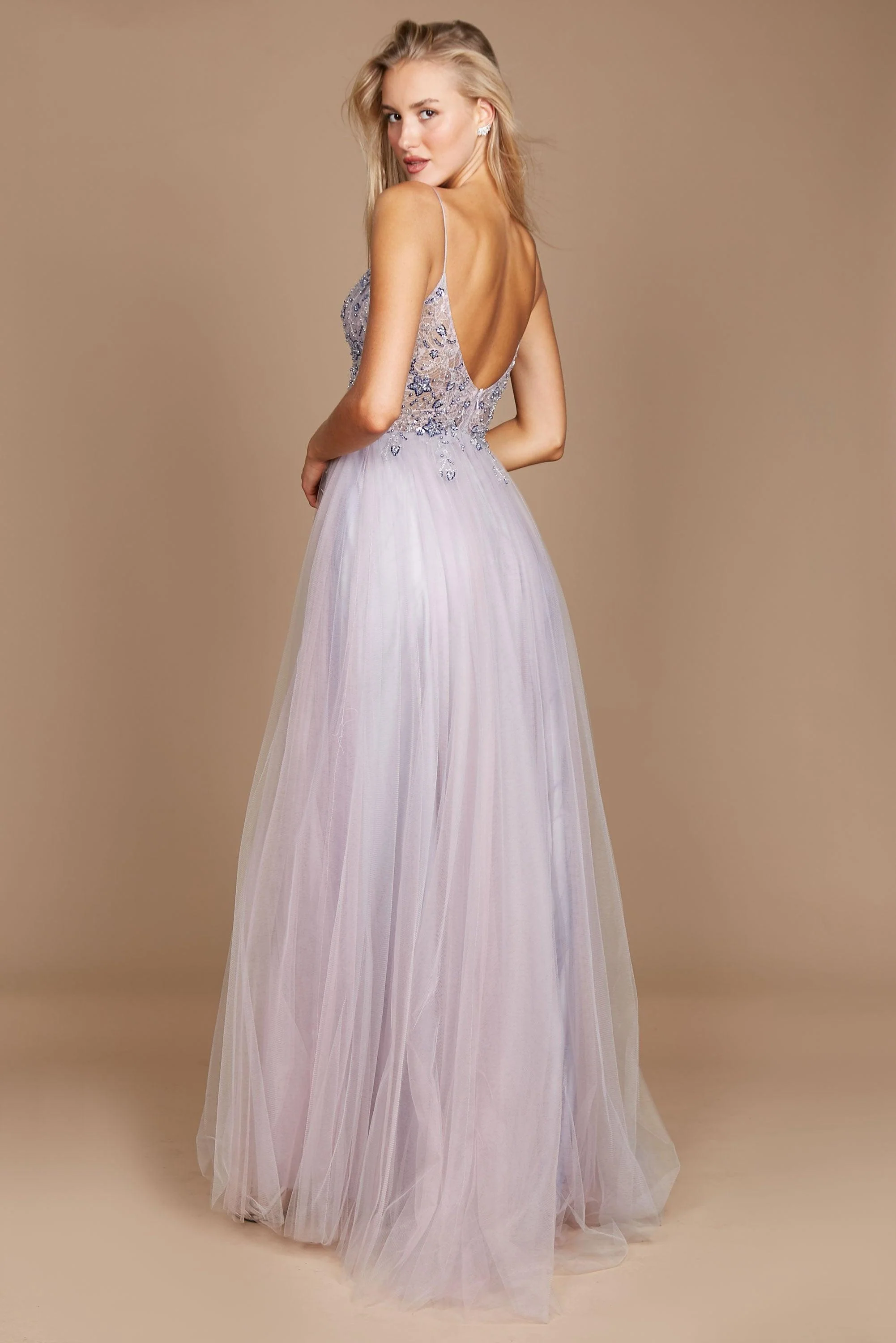 Dylan & Davids Long Jeweled Beaded Tulle Prom Dress