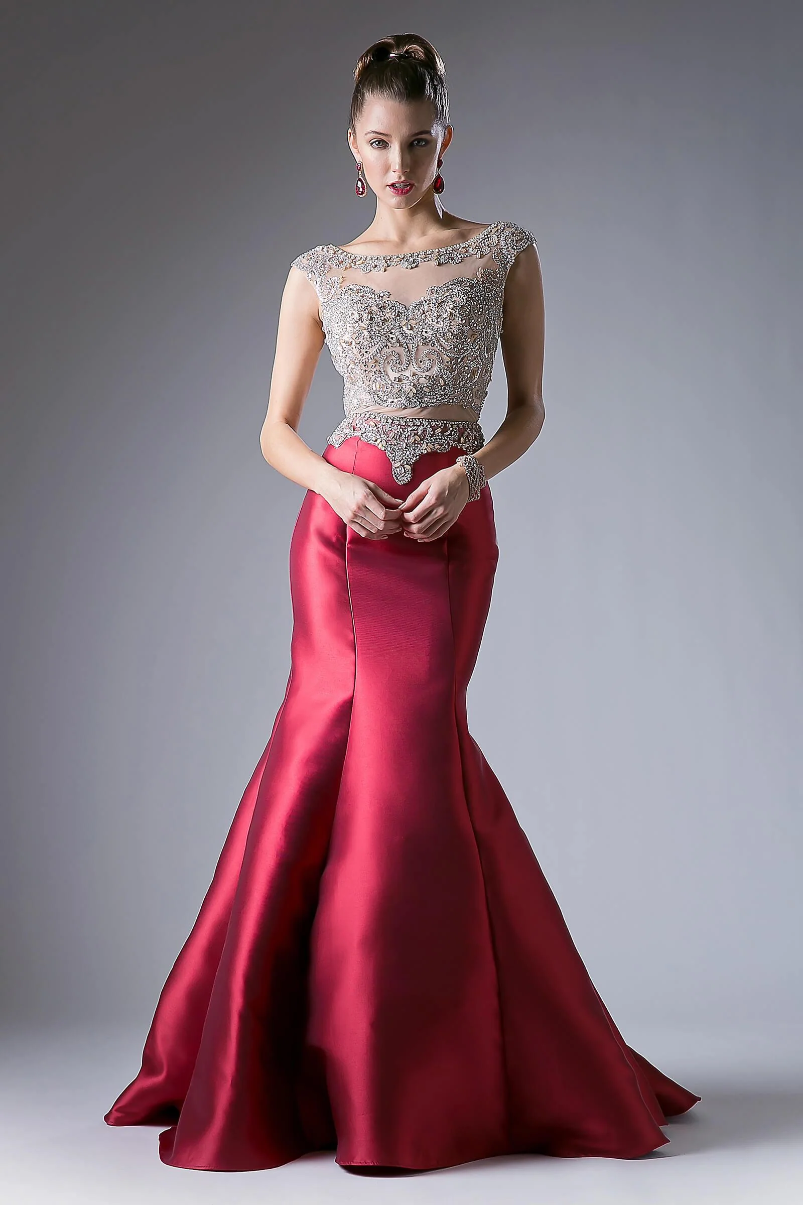 Cinderella Divine CD8990 Prom Long Cap Sleeve Mermaid Evening Dress