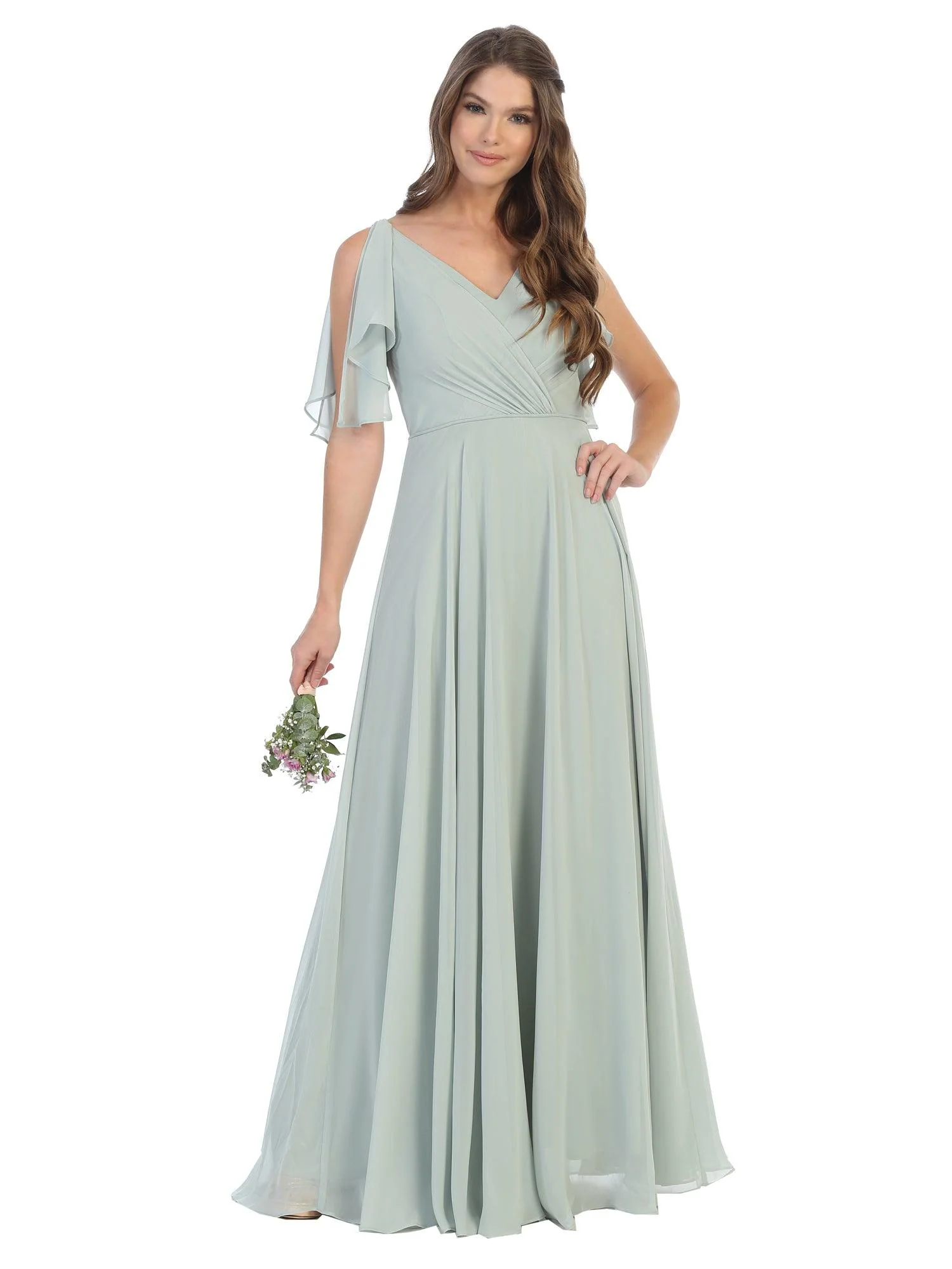 Long Formal Flutter Sleeves Bridesmaids Dress