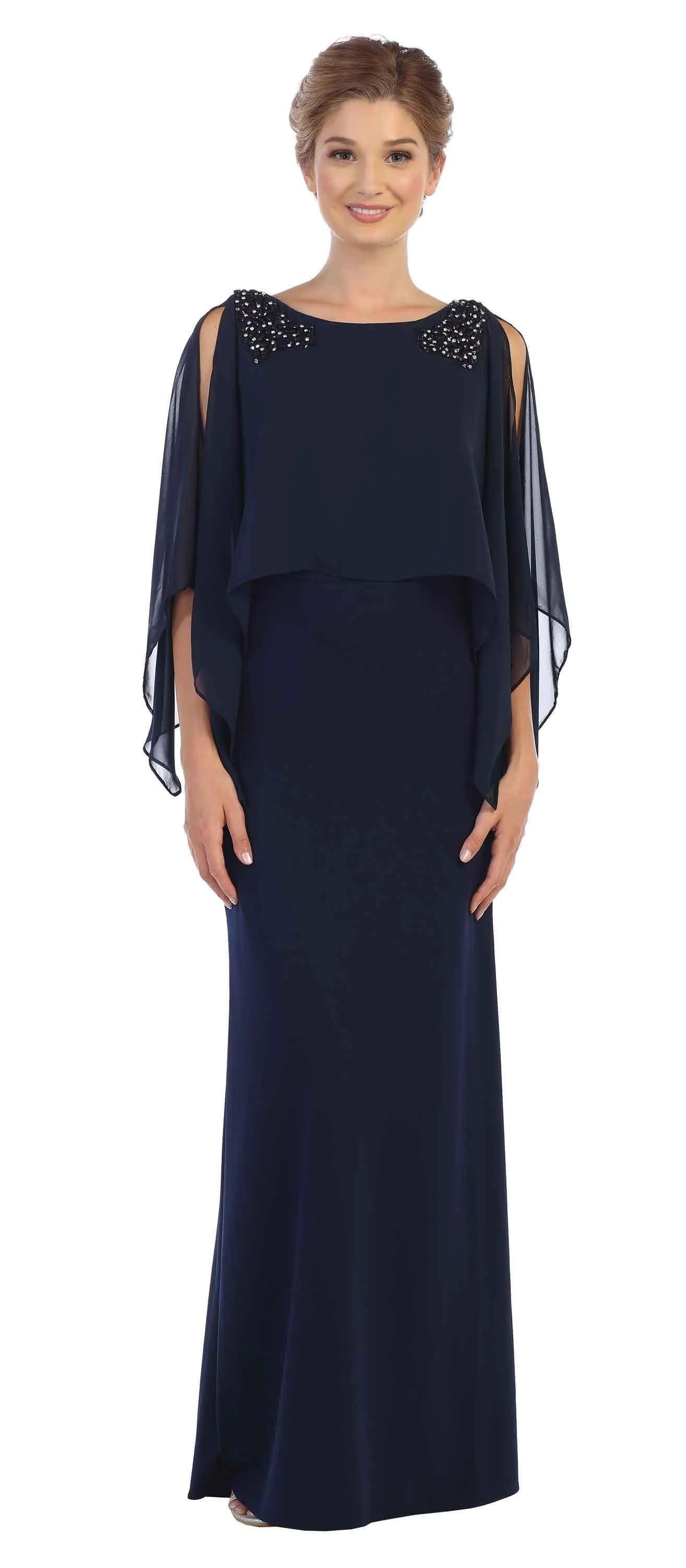 Long Formal Cape Mother of the Bride Chiffon Dress Sale