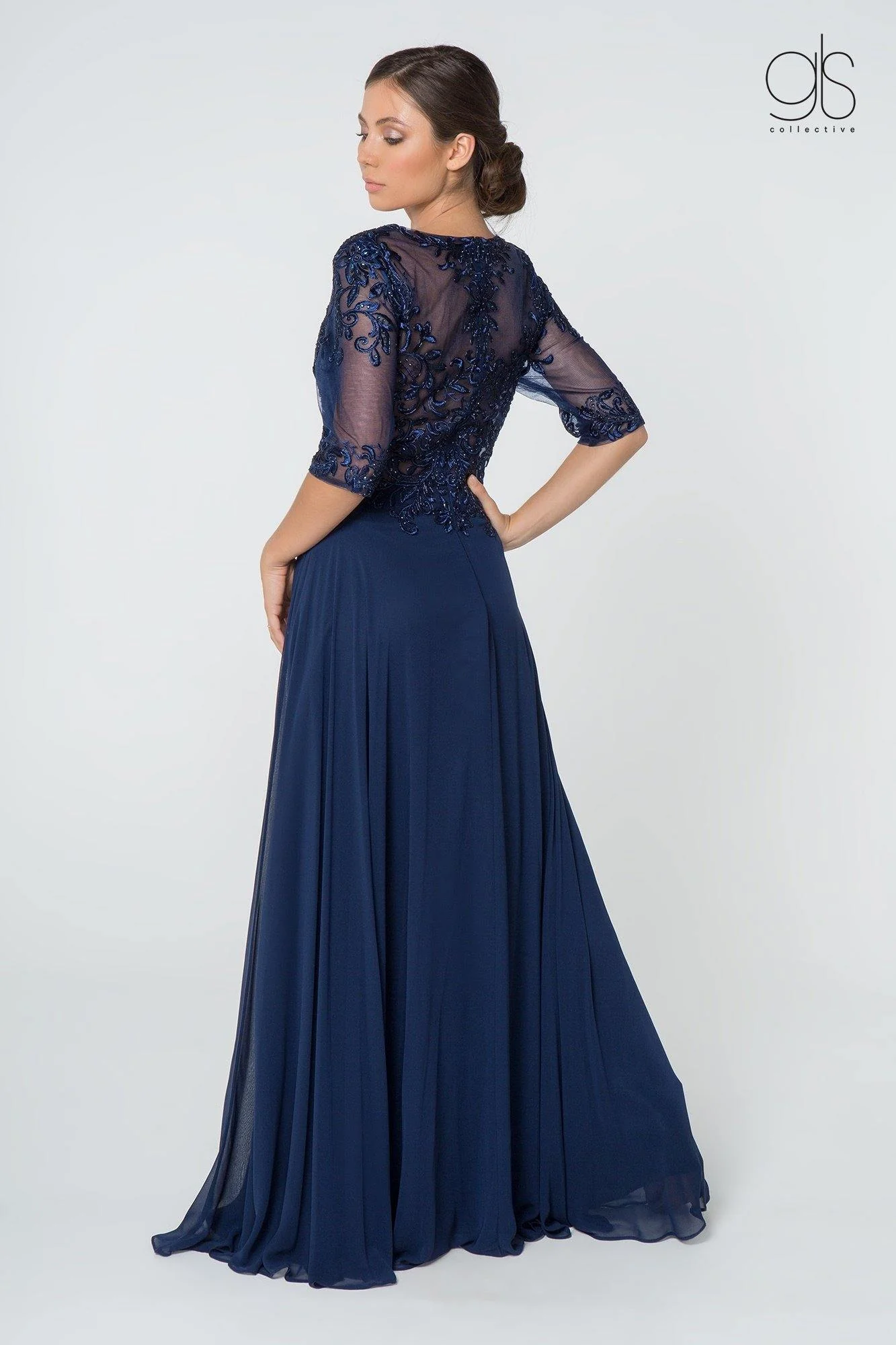 Long Formal Embroidered Mother of the Bride Chiffon Gown