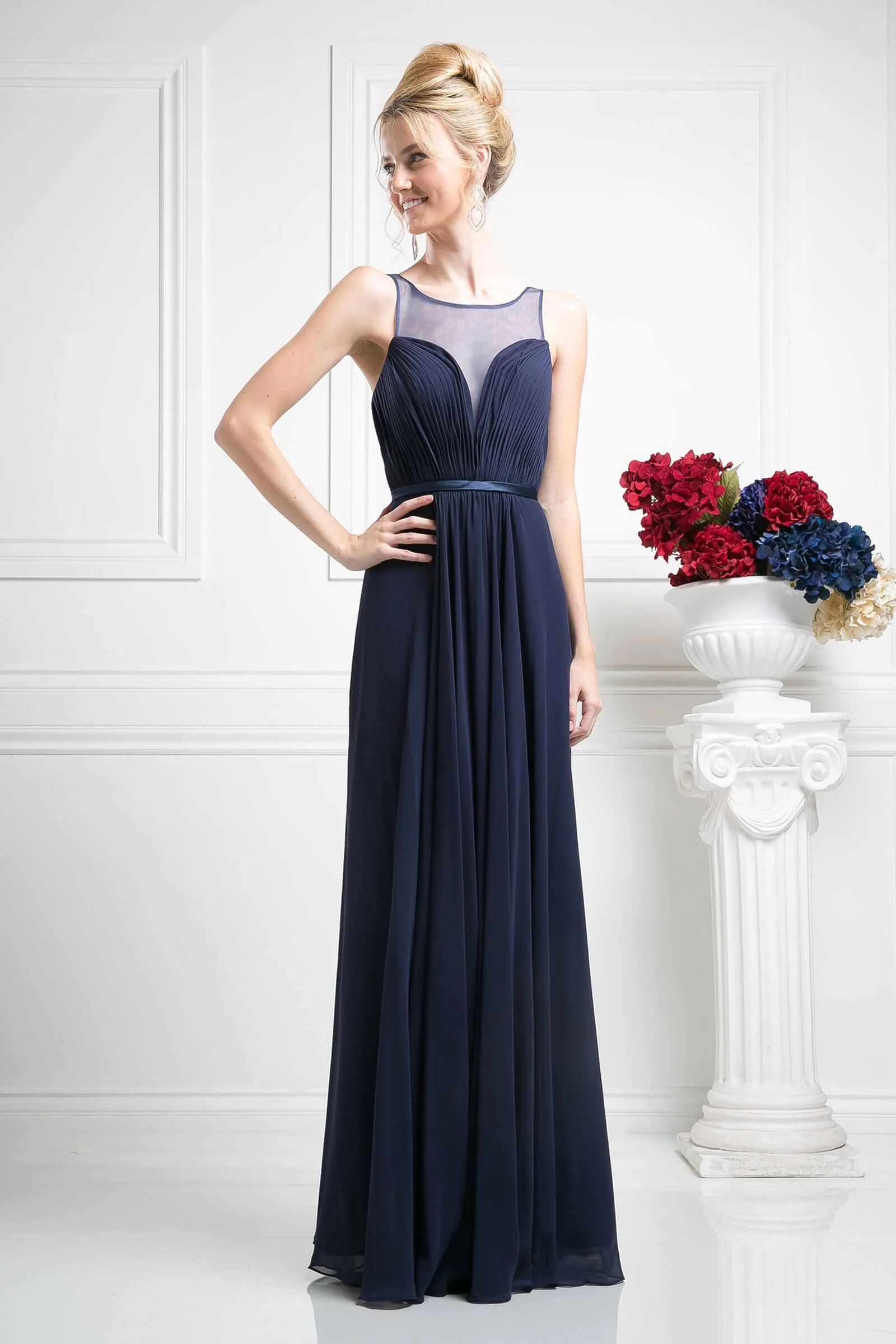 Cinderella Divine CD7458 Long Chiffon Empire Waist Formal Prom Dress