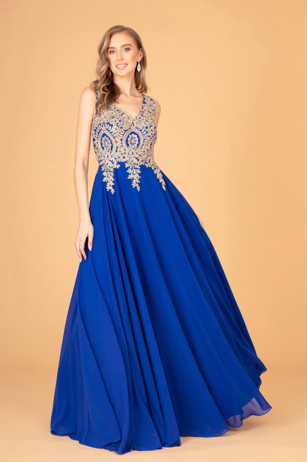Embroidered Chiffon Long Prom Dress Formal