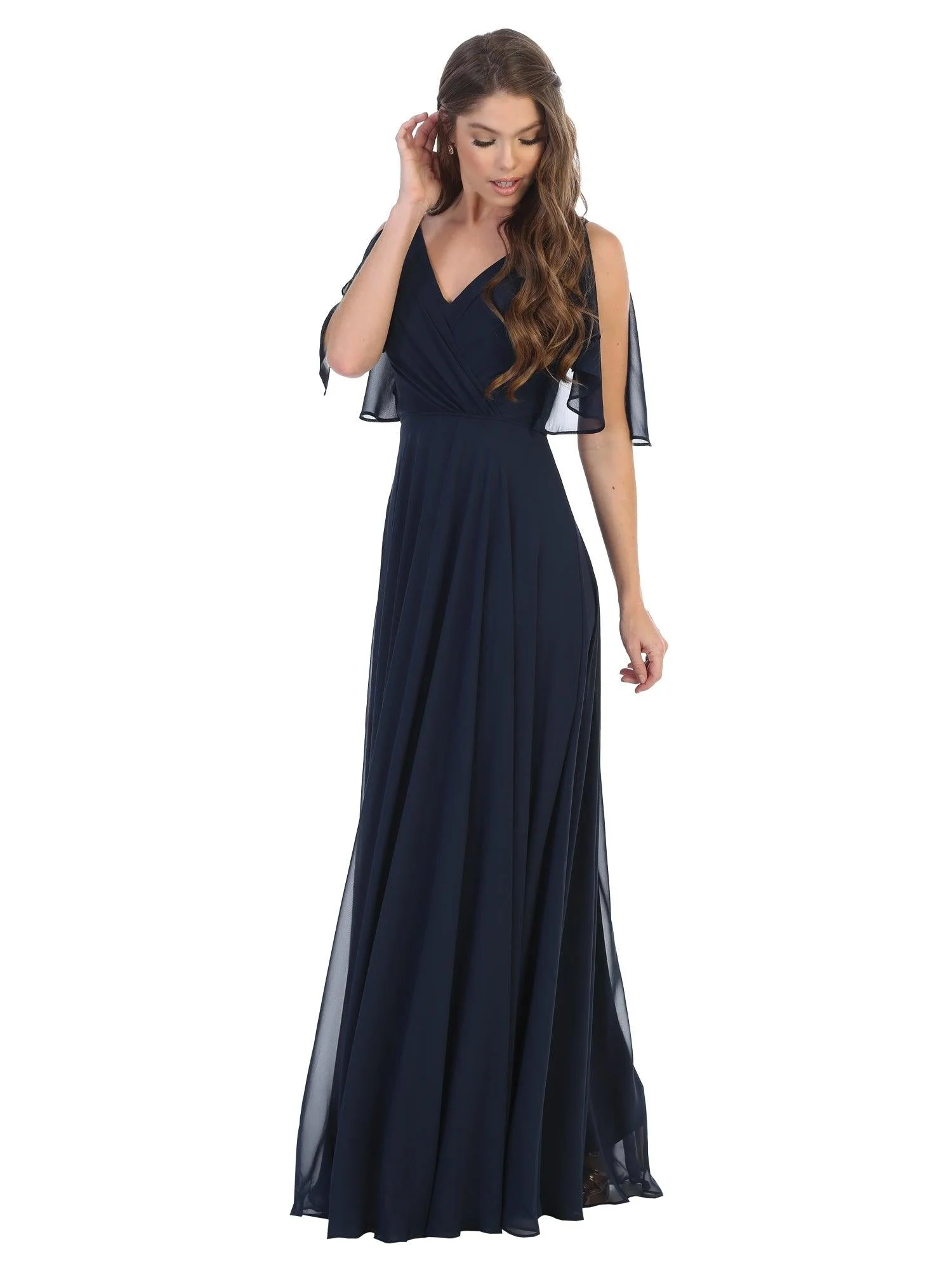 Long Formal Flutter Sleeves Bridesmaids Dress