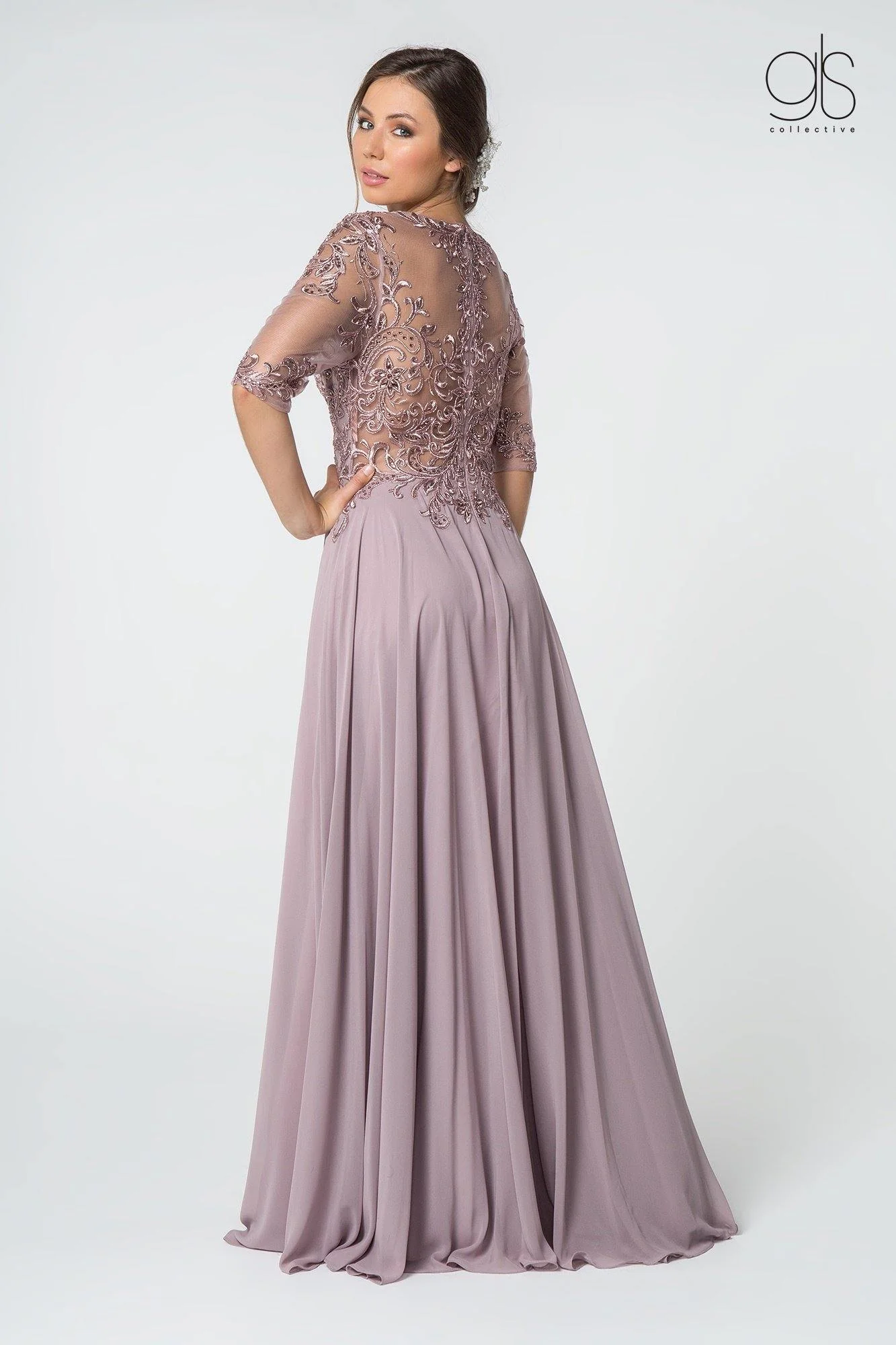 Long Formal Embroidered Mother of the Bride Chiffon Gown