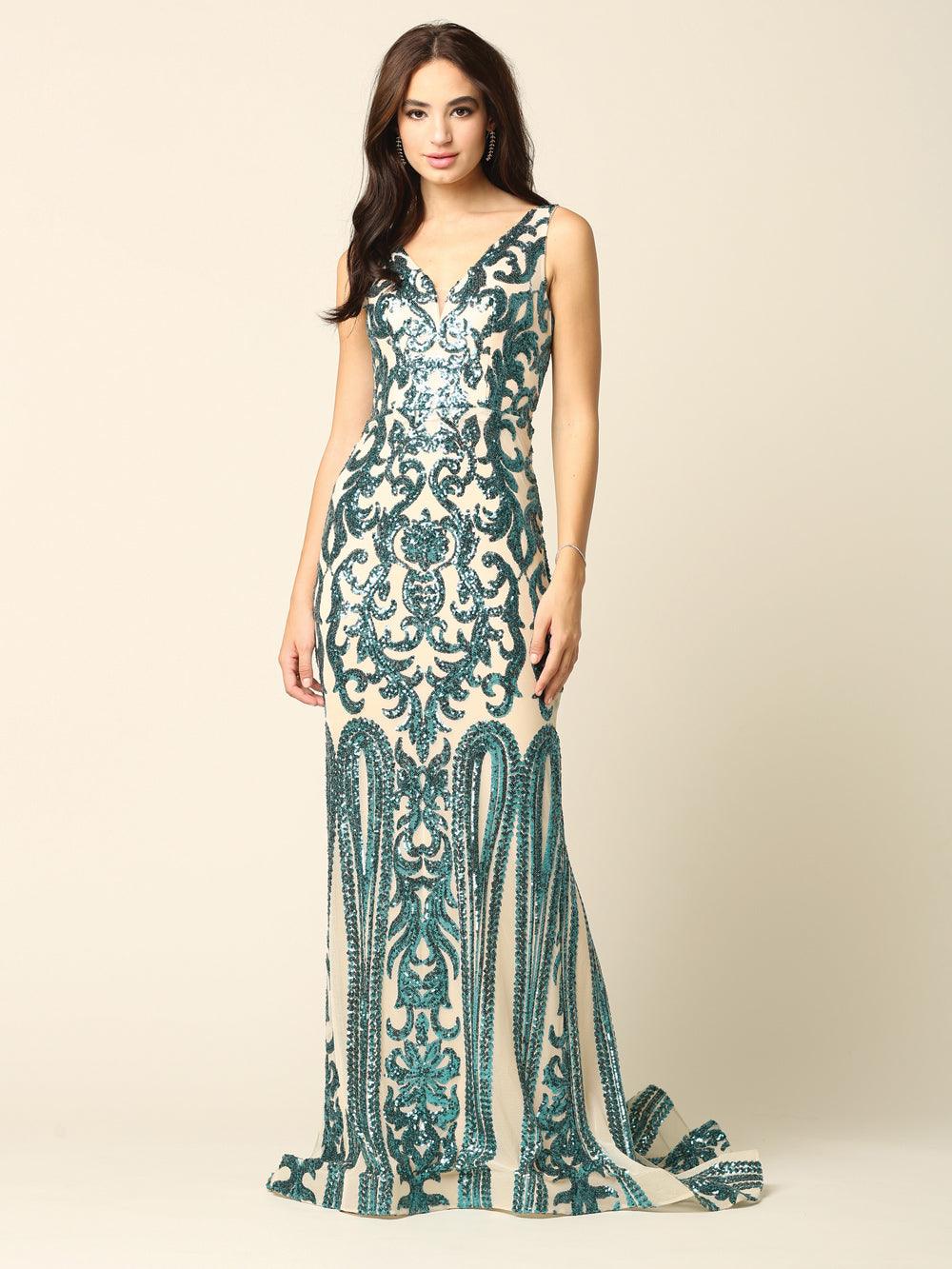 Long Formal Fitted Sleeveless Sequins Prom Dress