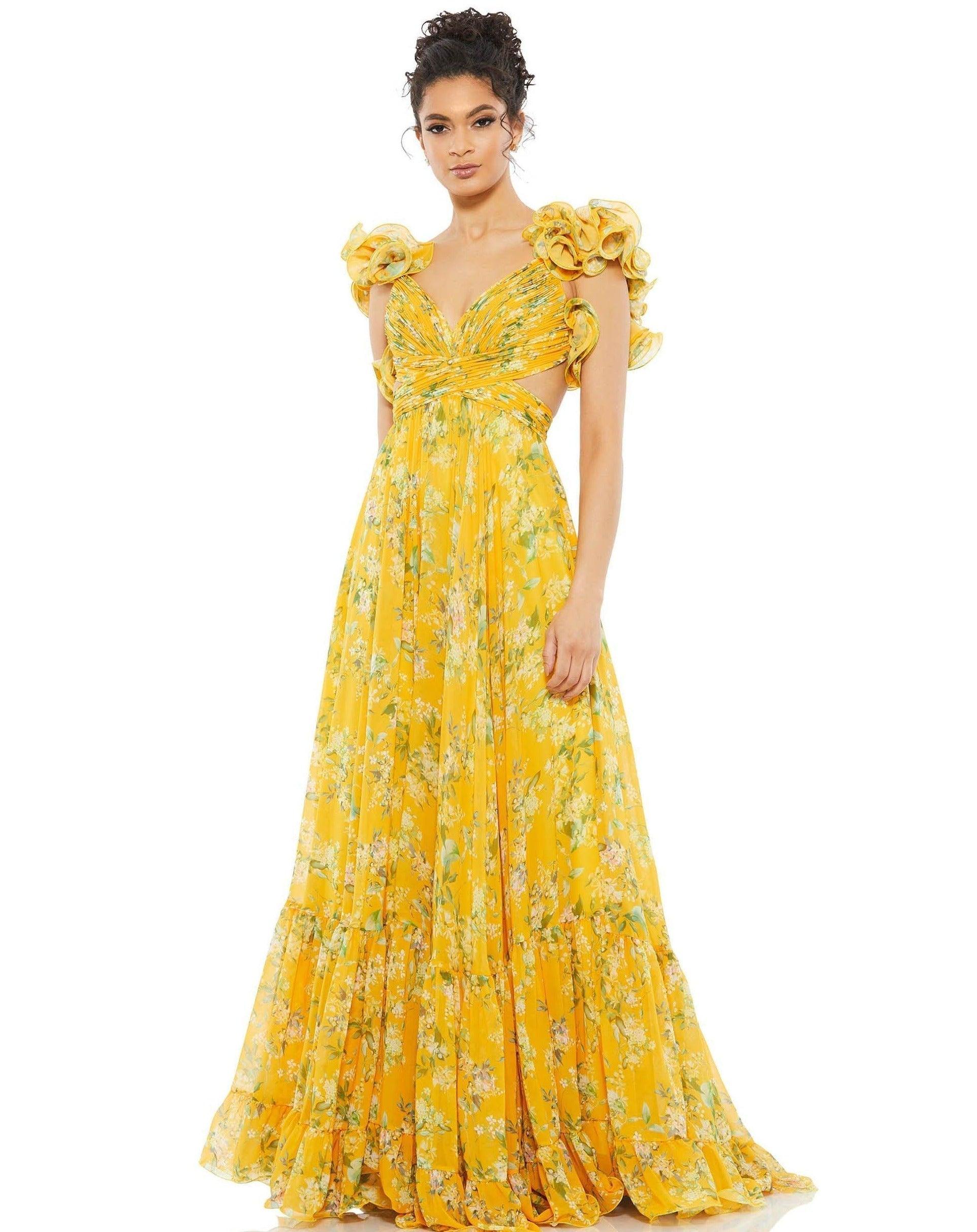 Mac Duggal 67803 Ruffled Floral Cut-Out Chiffon Gown Sale