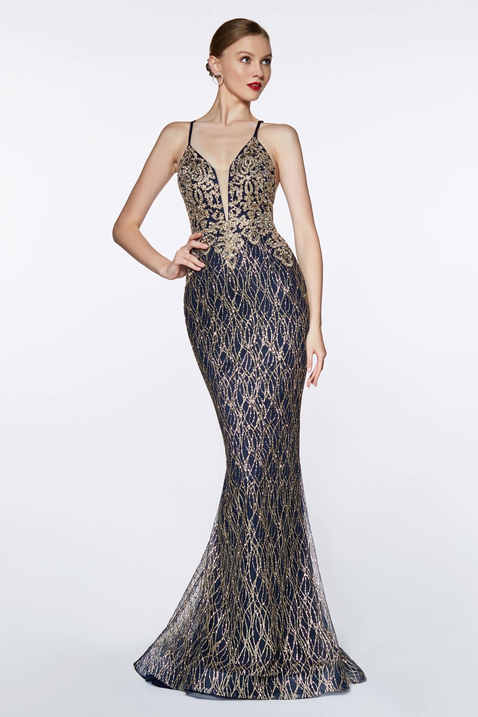 Cinderella Divine ML934 Long Lacey Bodice Formal Gown Prom Dress