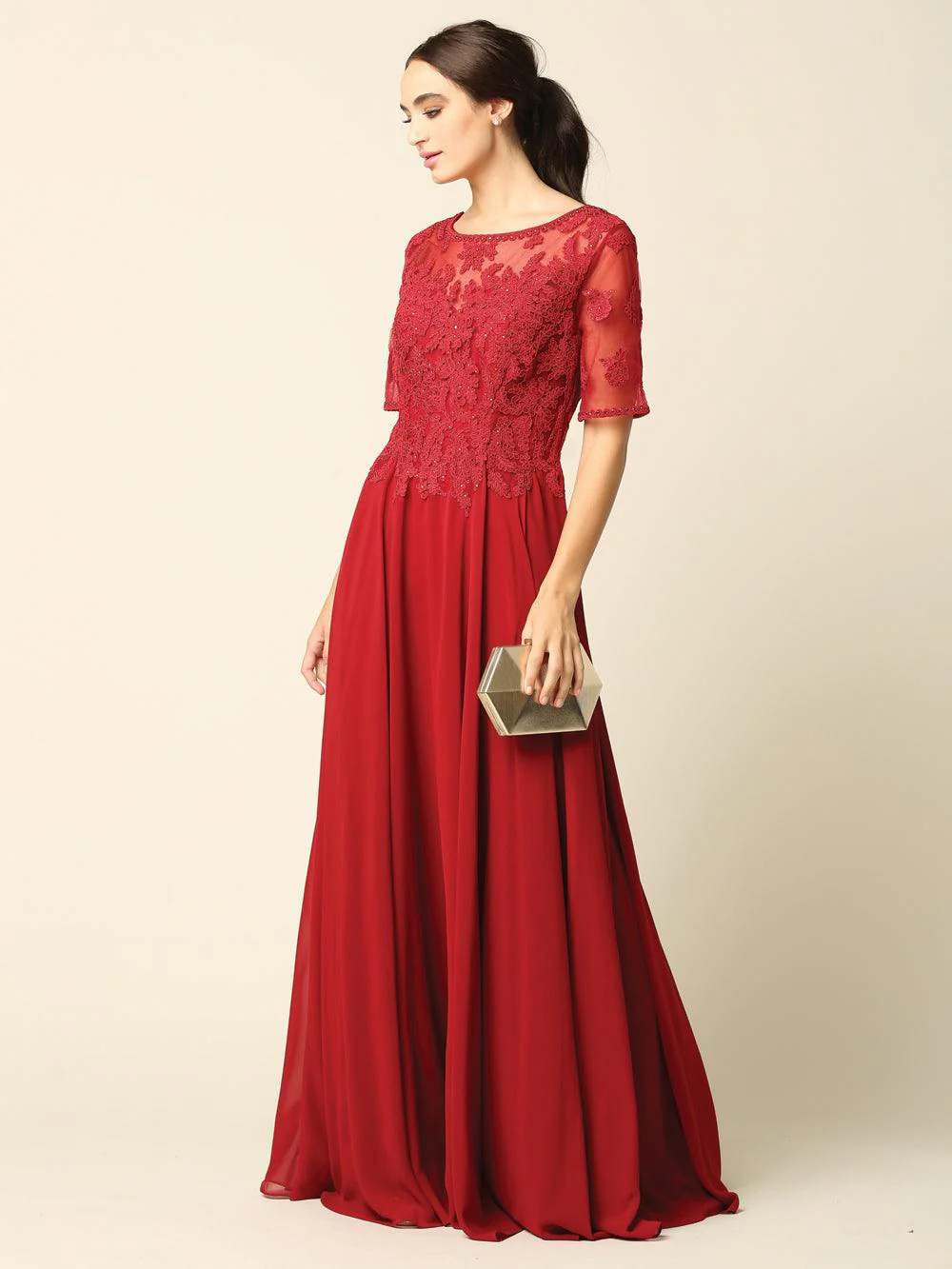 Formal Mother of the Bride Long Lace Chiffon Dress