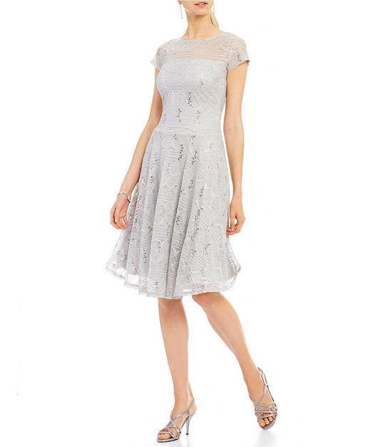 Sangria Short Sleeve Embellished Flutter Mesh Dress Sale