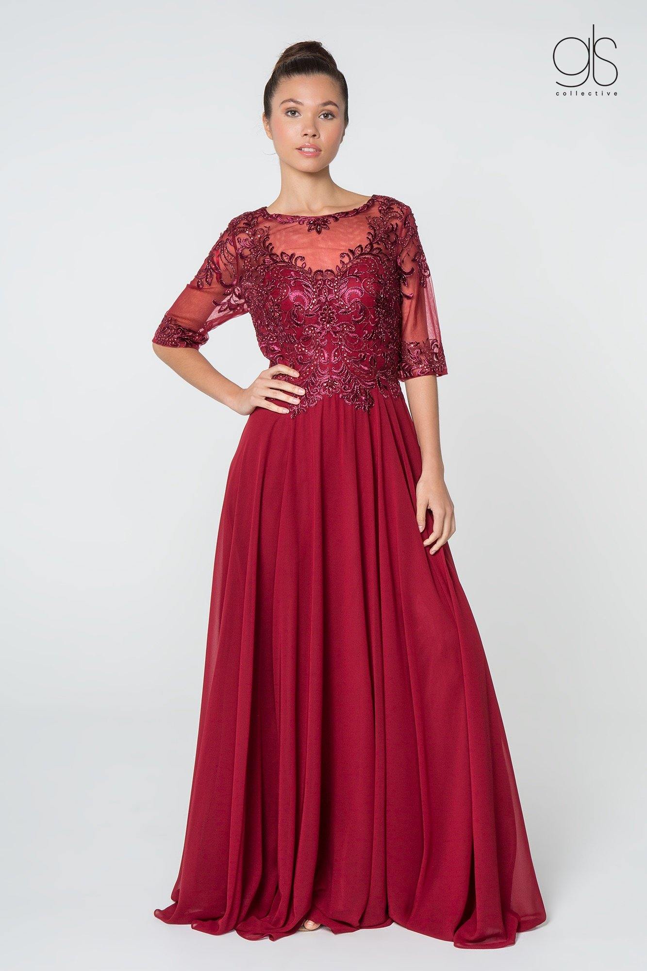Long Formal Embroidered Mother of the Bride Chiffon Gown