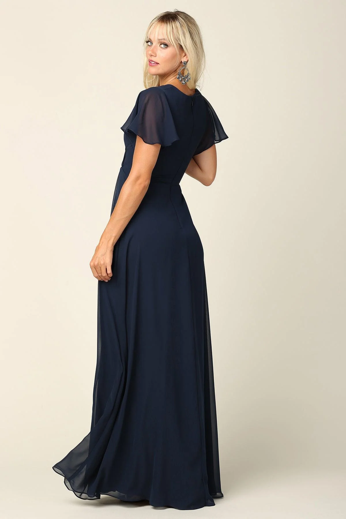 Long Short Sleeve Mother of the Bride Chiffon Dress