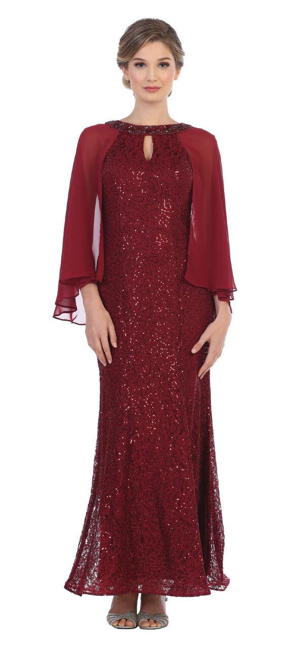 Mother of the Bride Long Formal Cape Dress