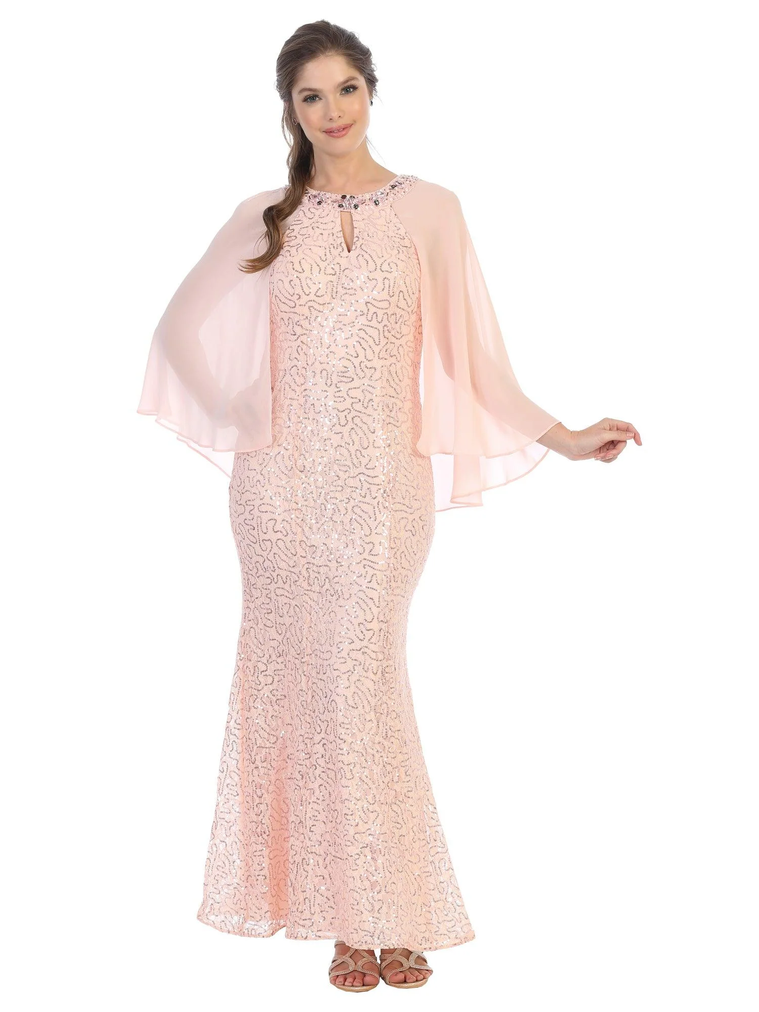 Mother of the Bride Long Formal Cape Dress