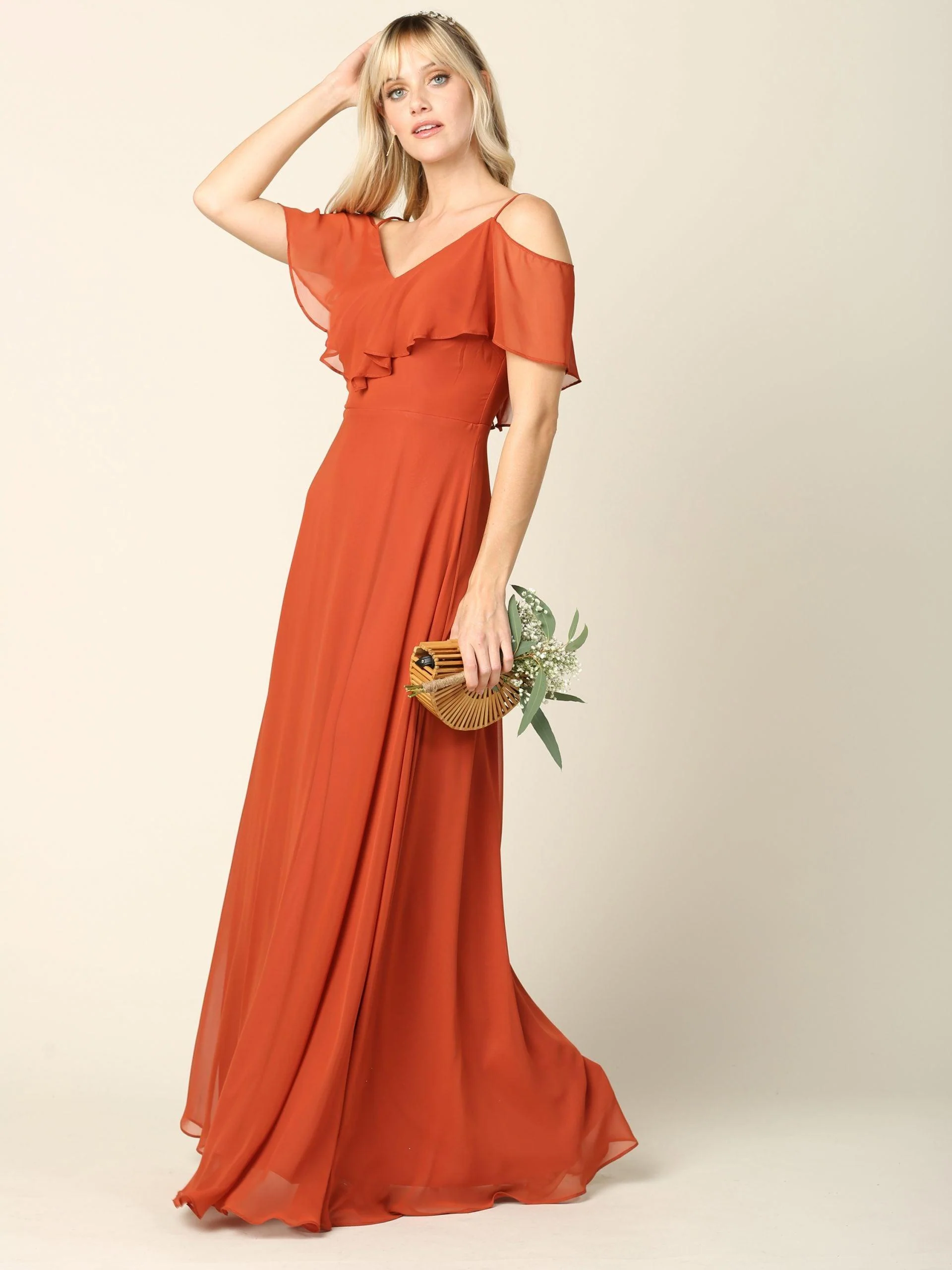 Long Off Shoulder Formal Bridesmaids Chiffon Dress