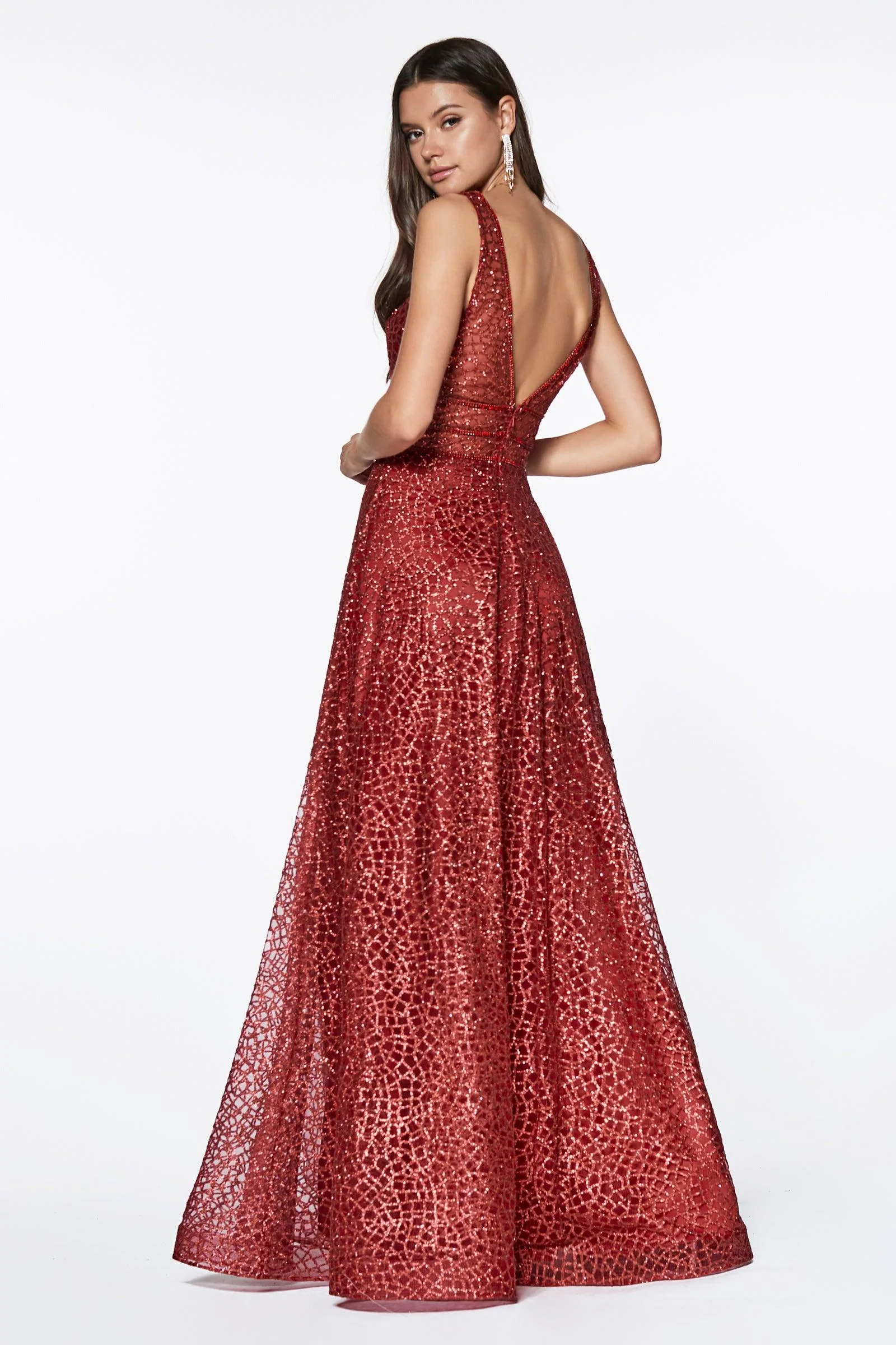 Cinderella Divine CJ256 Long A Line Prom Metallic Dress Evening Gown