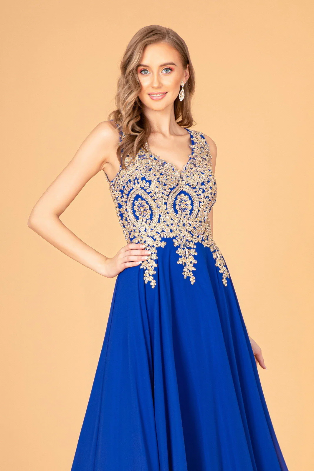 Embroidered Chiffon Long Prom Dress Formal