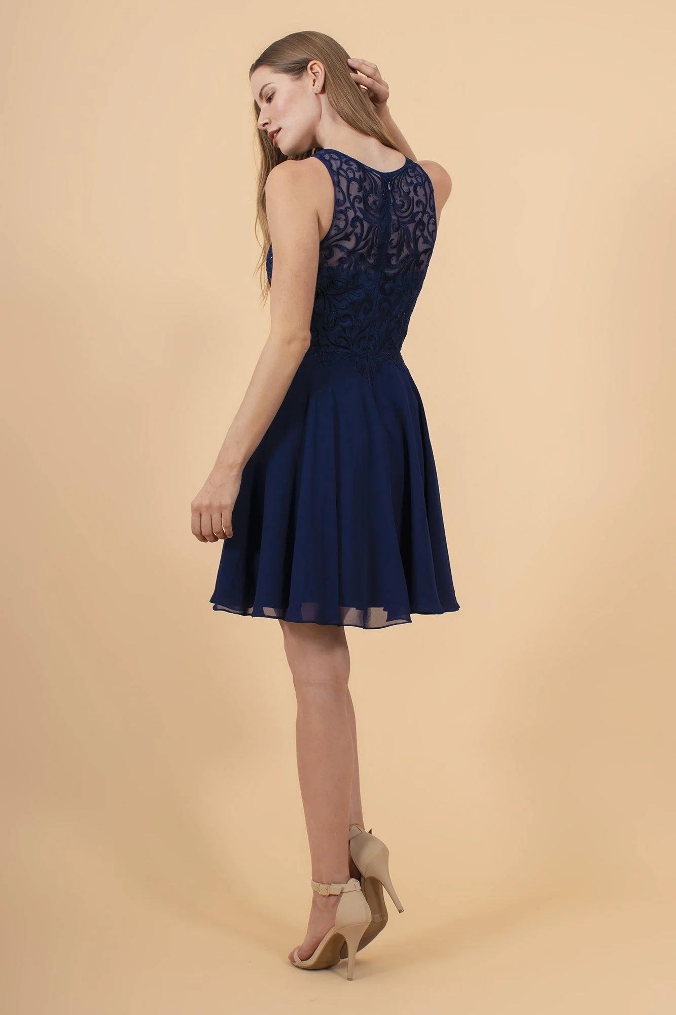 Embroidered Bodice Chiffon Short Dress Sale