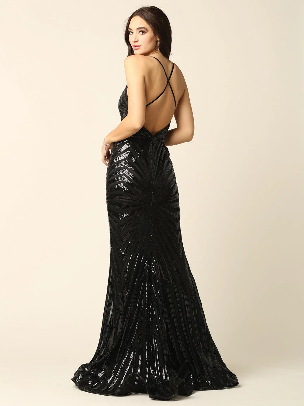 Long Formal Spaghetti Strap Sequins Prom Dress