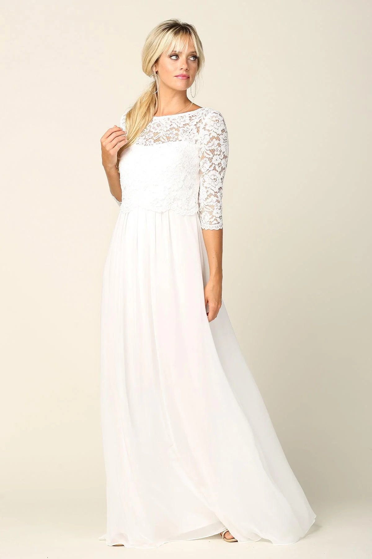 Long 3/4 Sleeve Mother of the Bride Chiffon Dress