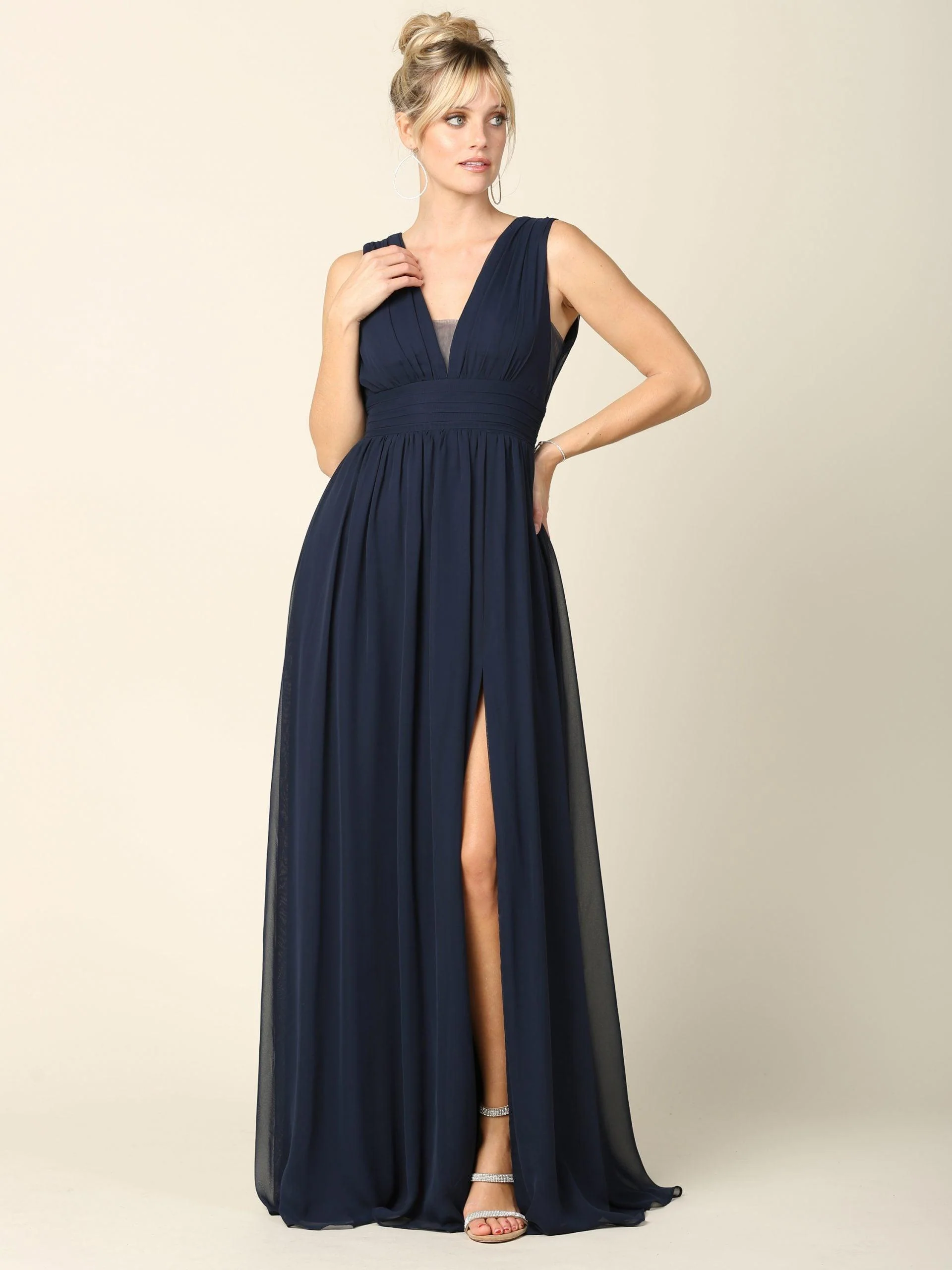 Long Sleeveless Formal Bridesmaids V Neck Dress Sale