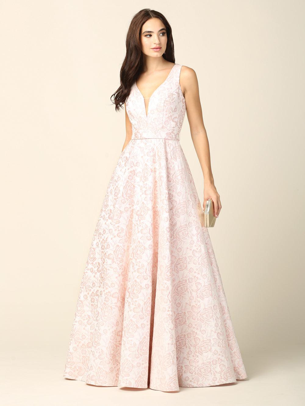 Prom Long Formal Sleeveless Jacquard  Ball Gown