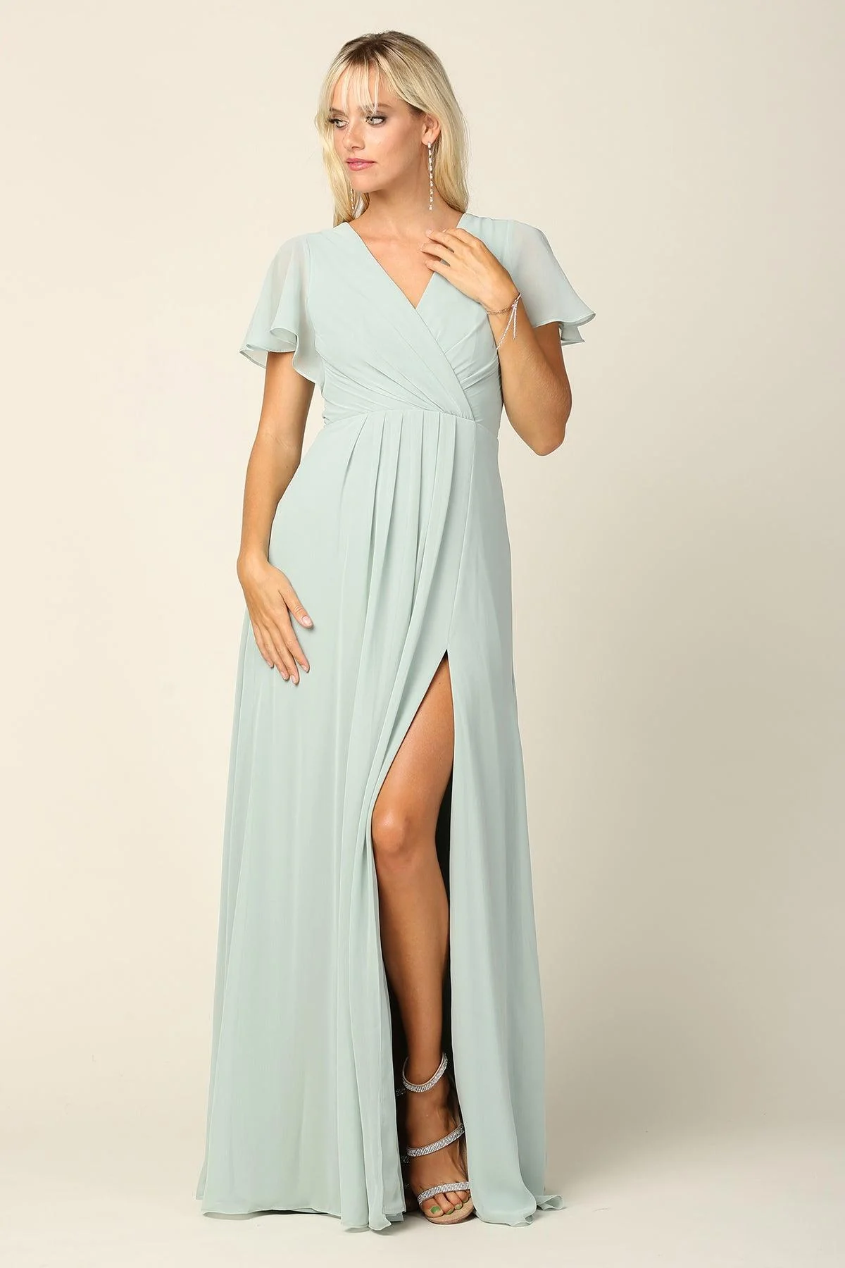 Long Short Sleeve Mother of the Bride Chiffon Dress