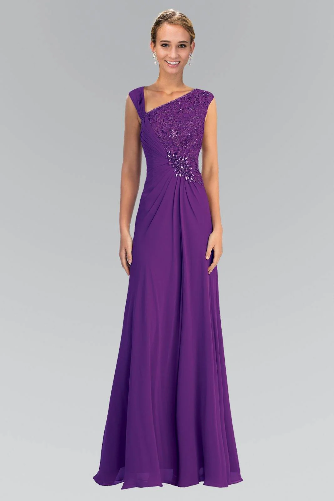 Lace Embellished Bodice Chiffon Long Formal Dress