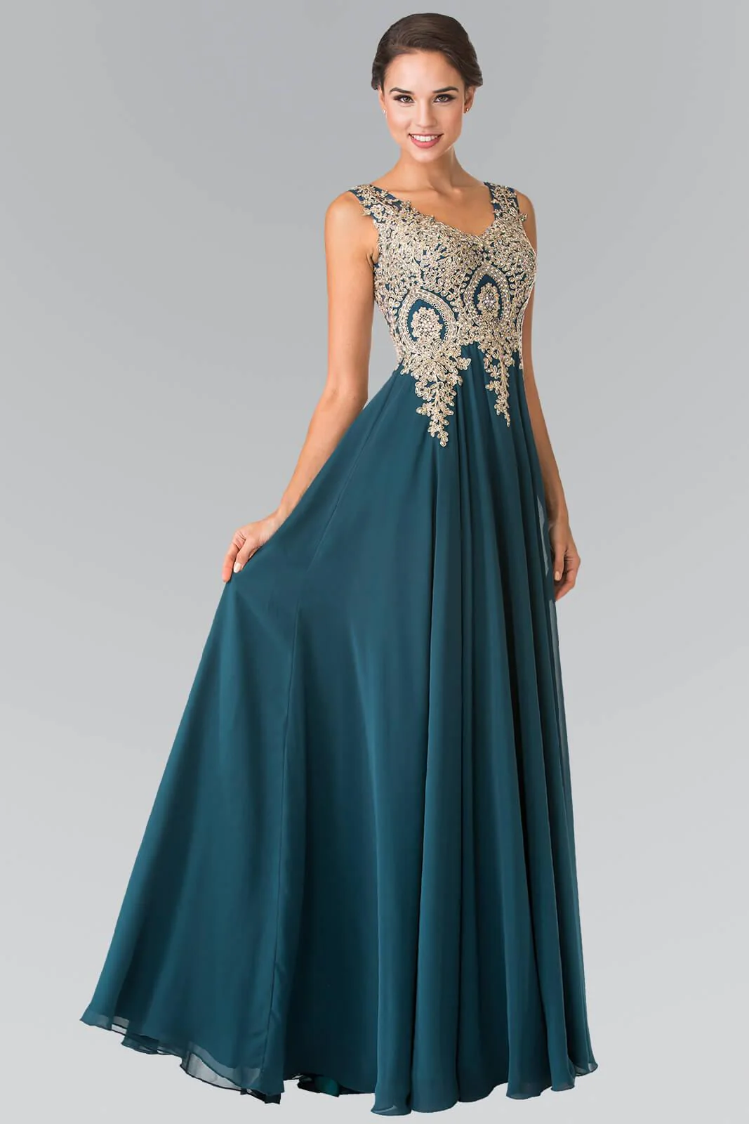 Embroidered Chiffon Long Prom Dress Formal