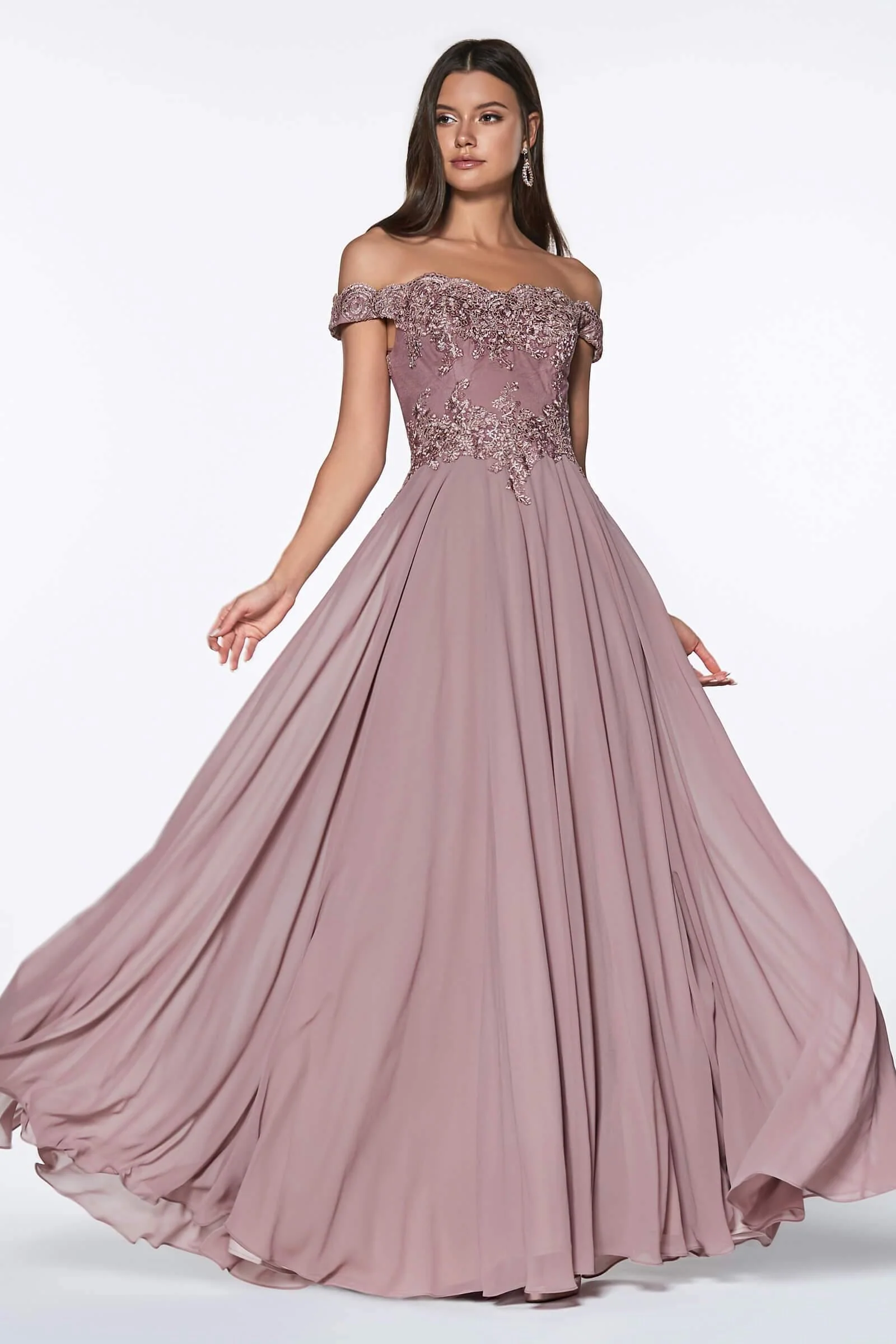 Cinderella Divine CD7258 Prom Long Formal Off Shoulder Evening Lace Dress