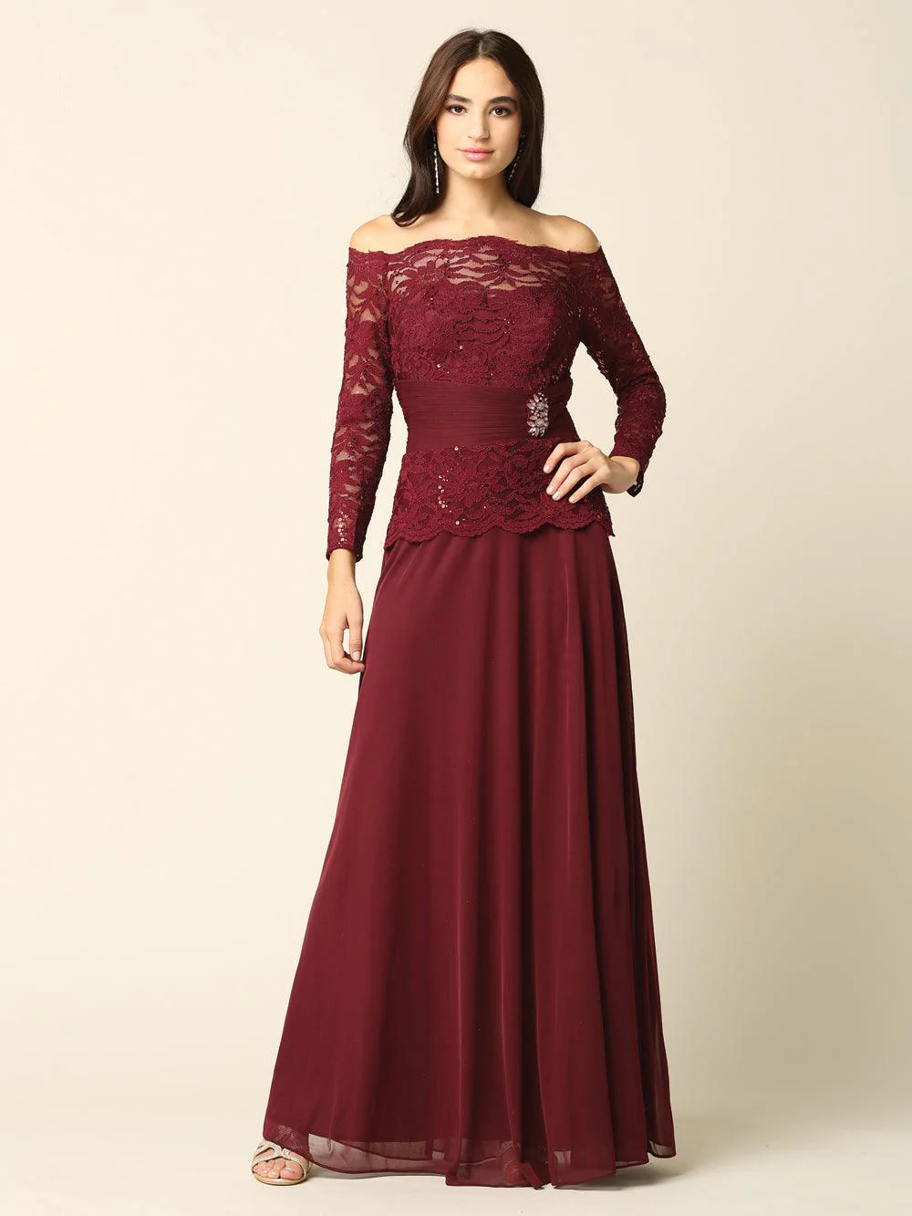 Long Mother of the Bride Off Shoulder Formal Dress