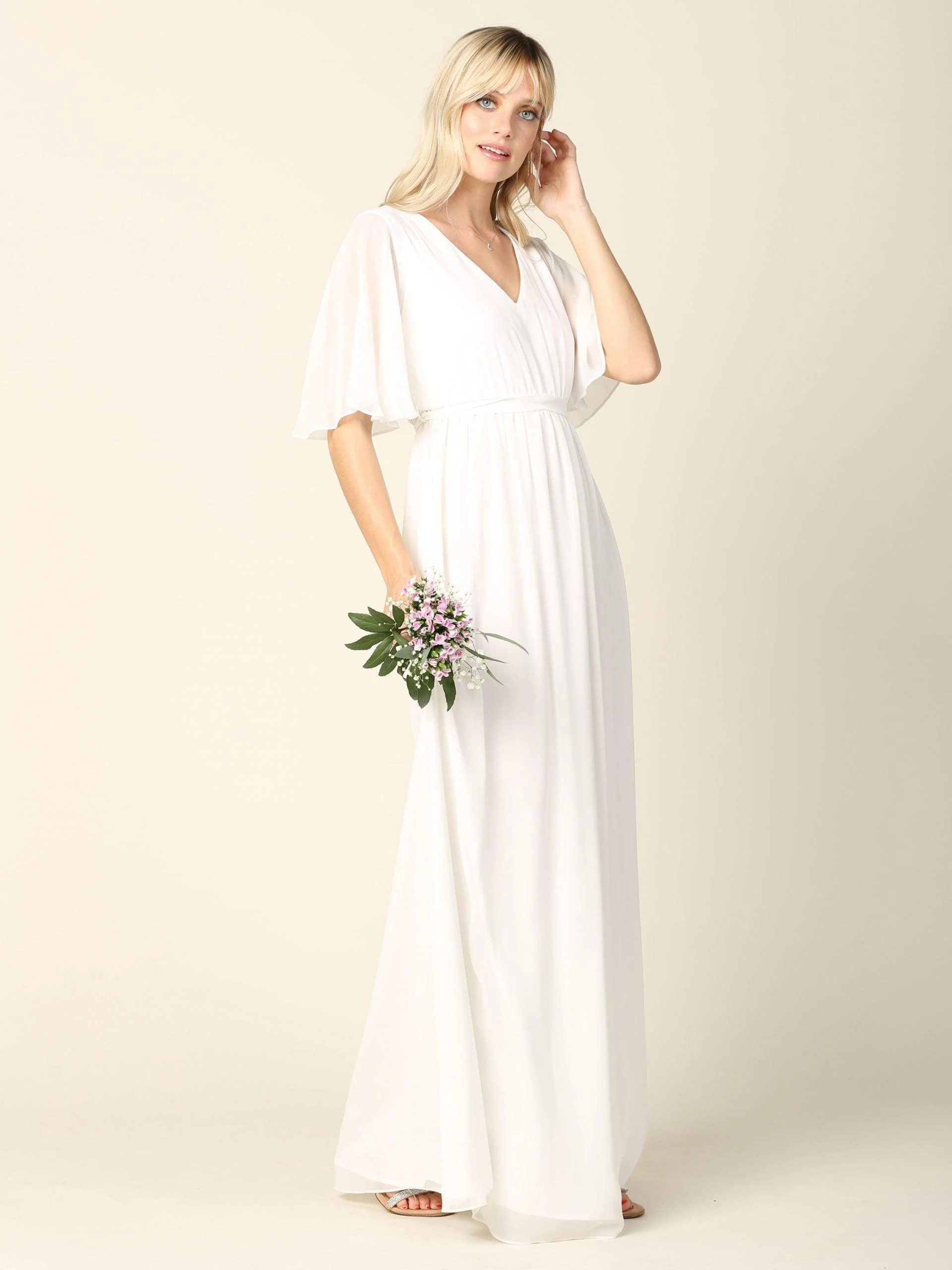 Mother of the Bride Flutter Sleeve Long Dress Sale
