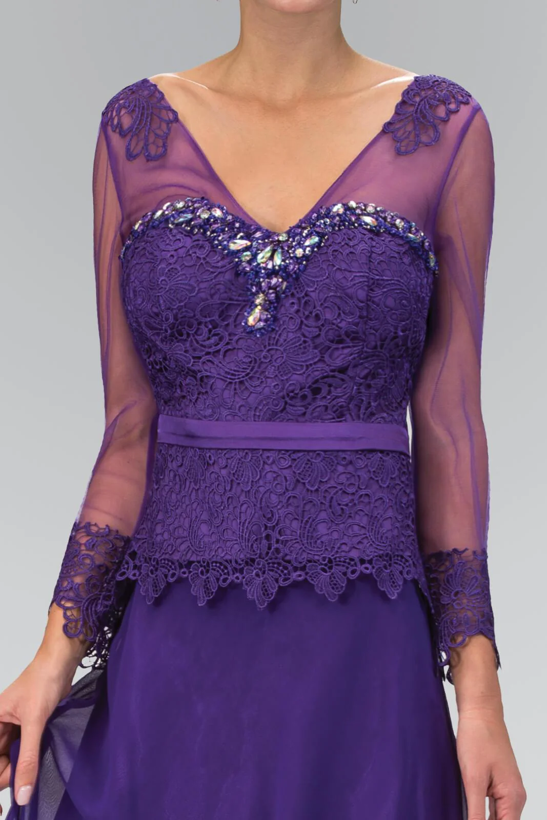 Formal Long Sheer Sleeve Mother of the Bride Dress