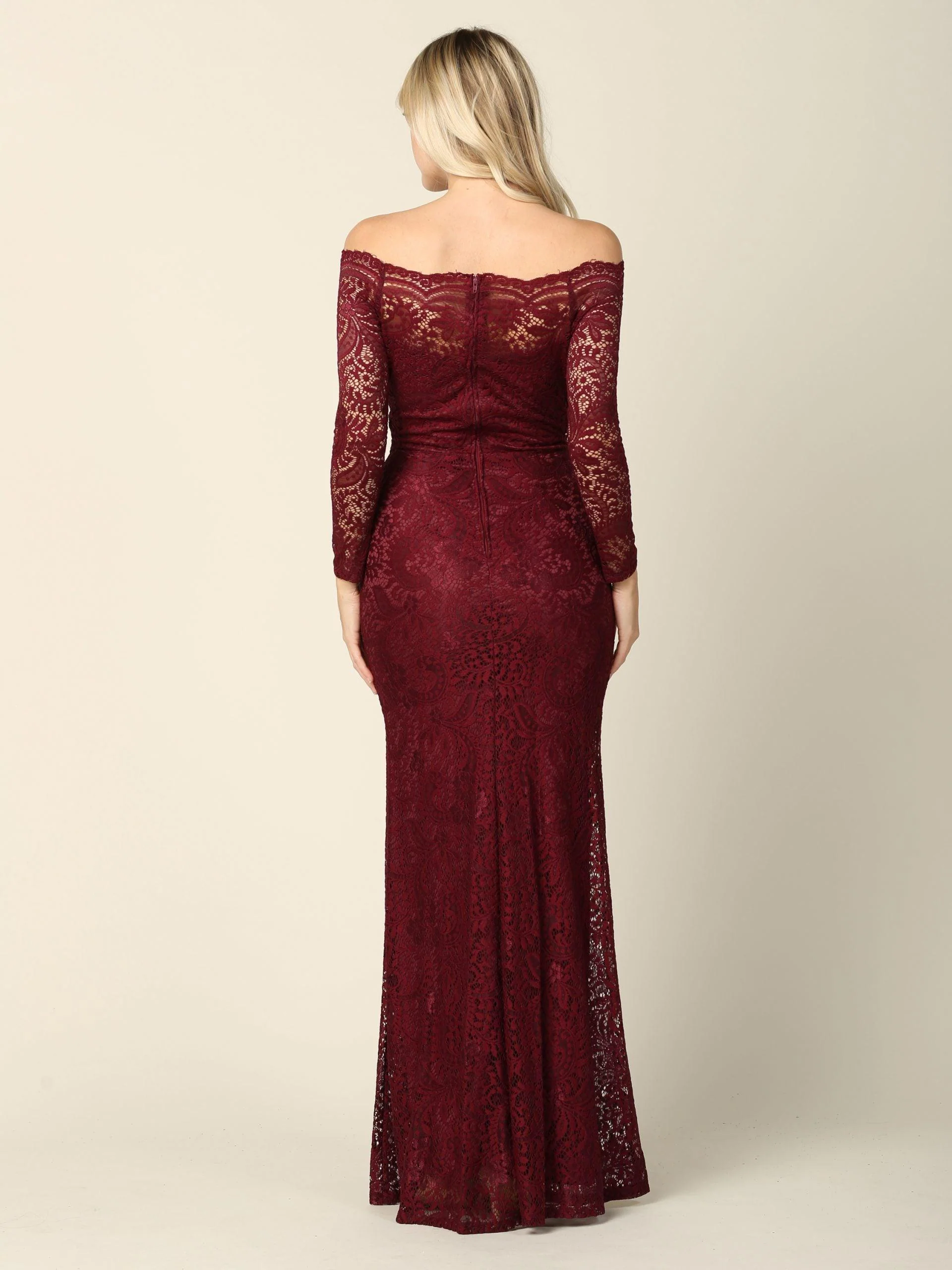 Long Off Shoulder Formal Lace Evening Party Dress
