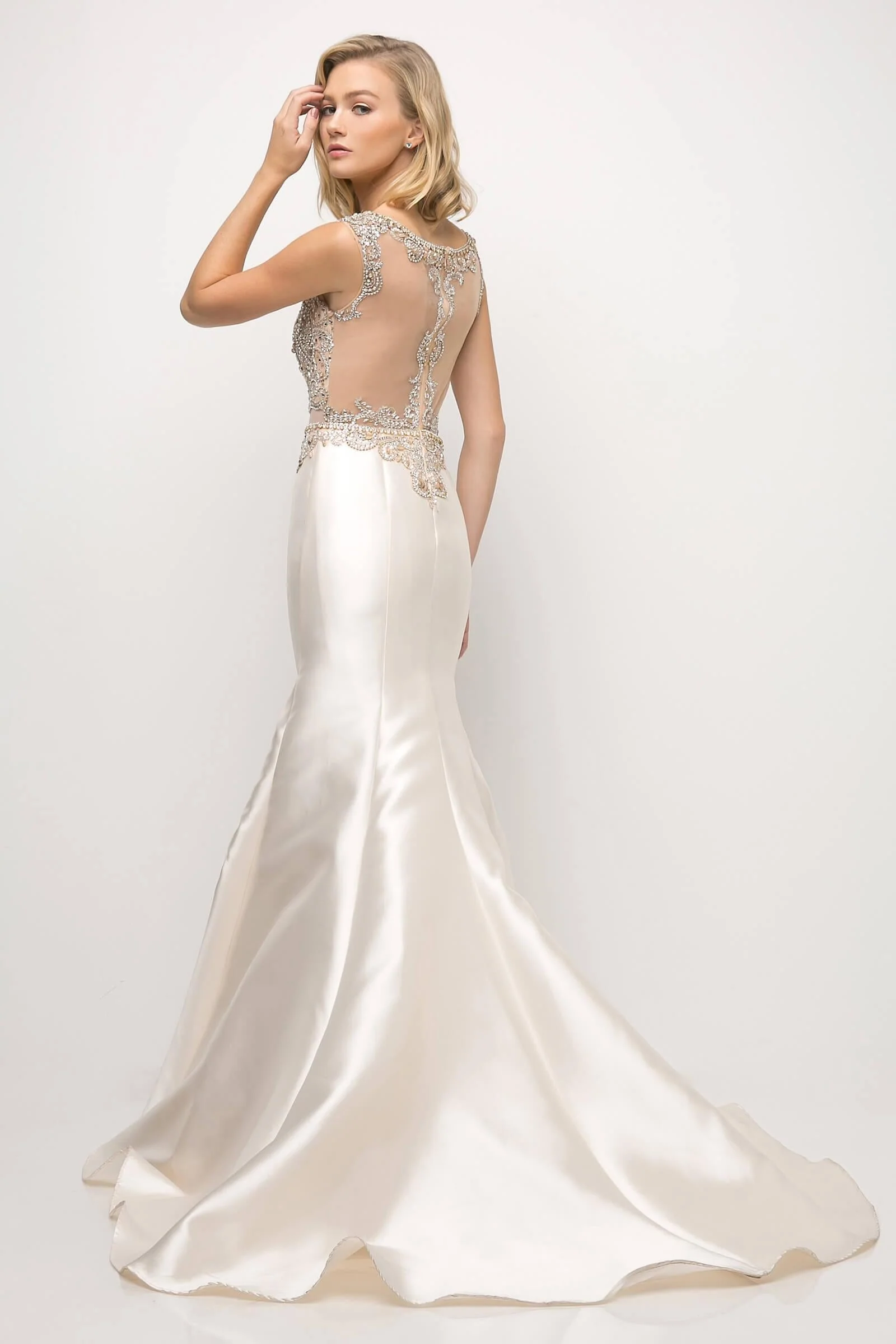 Cinderella Divine CD8990 Prom Long Cap Sleeve Mermaid Evening Dress