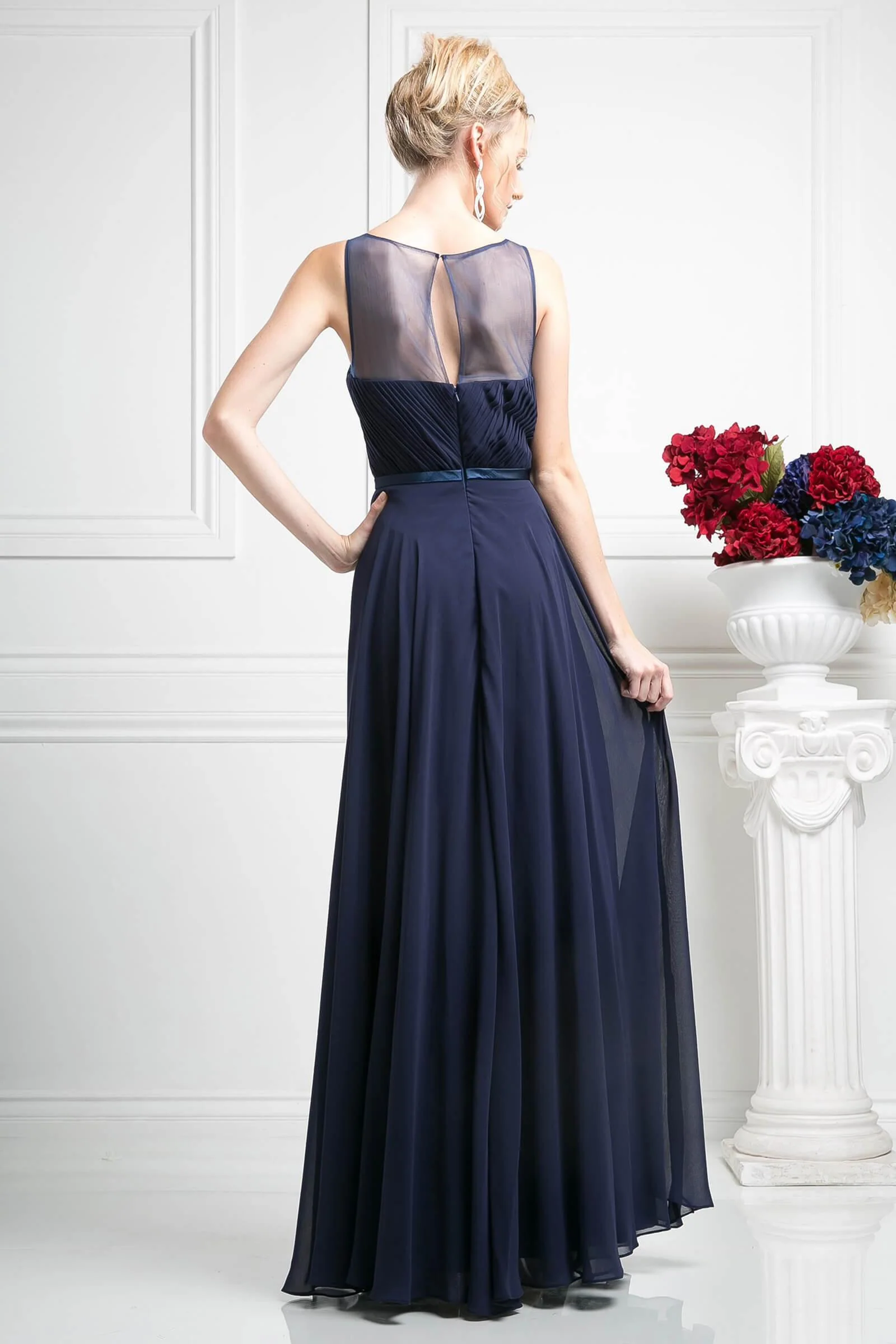 Cinderella Divine CD7458 Long Chiffon Empire Waist Formal Prom Dress